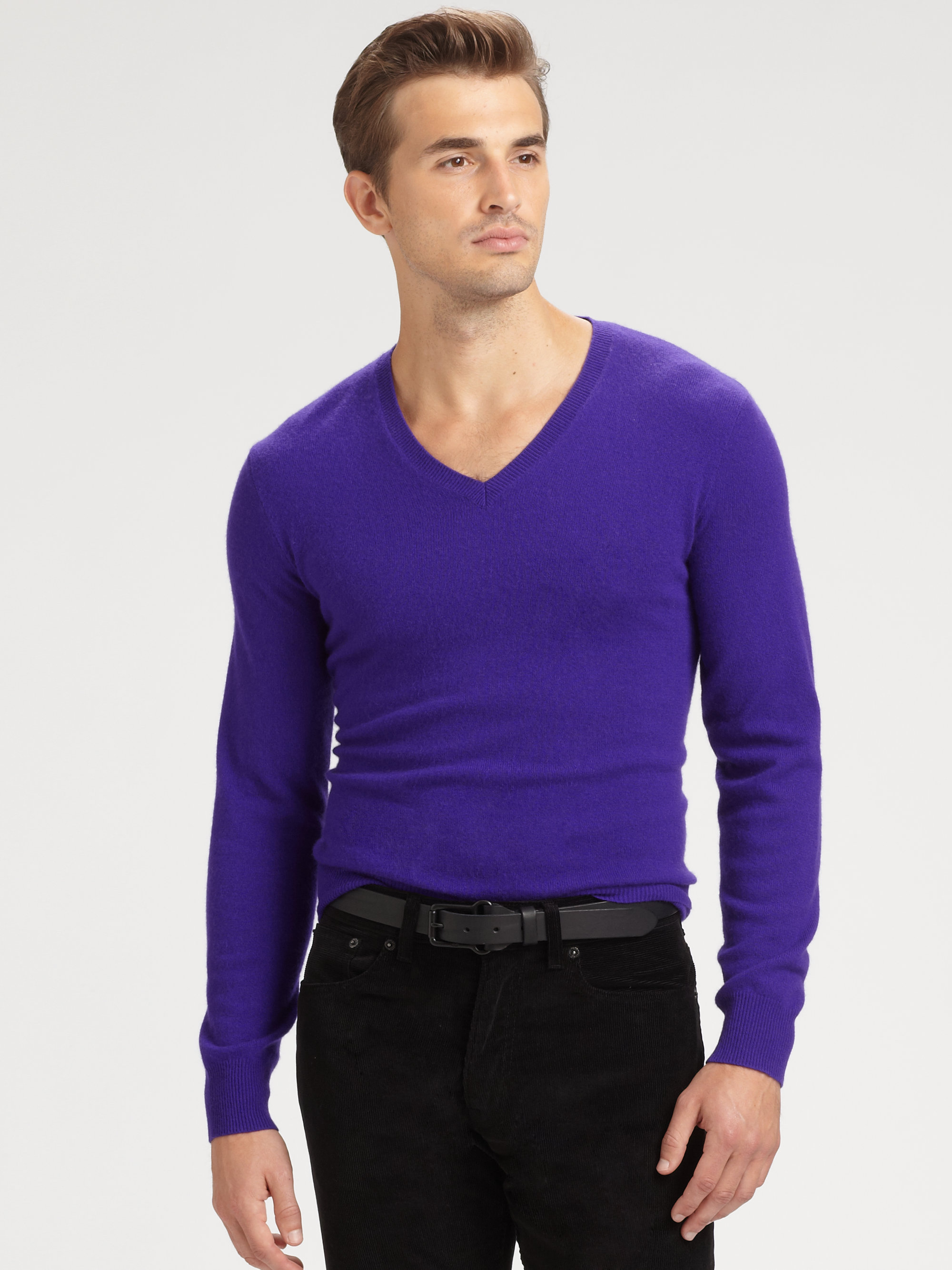 Ralph lauren black label Cashmere V-neck Sweater in Purple for Men | Lyst