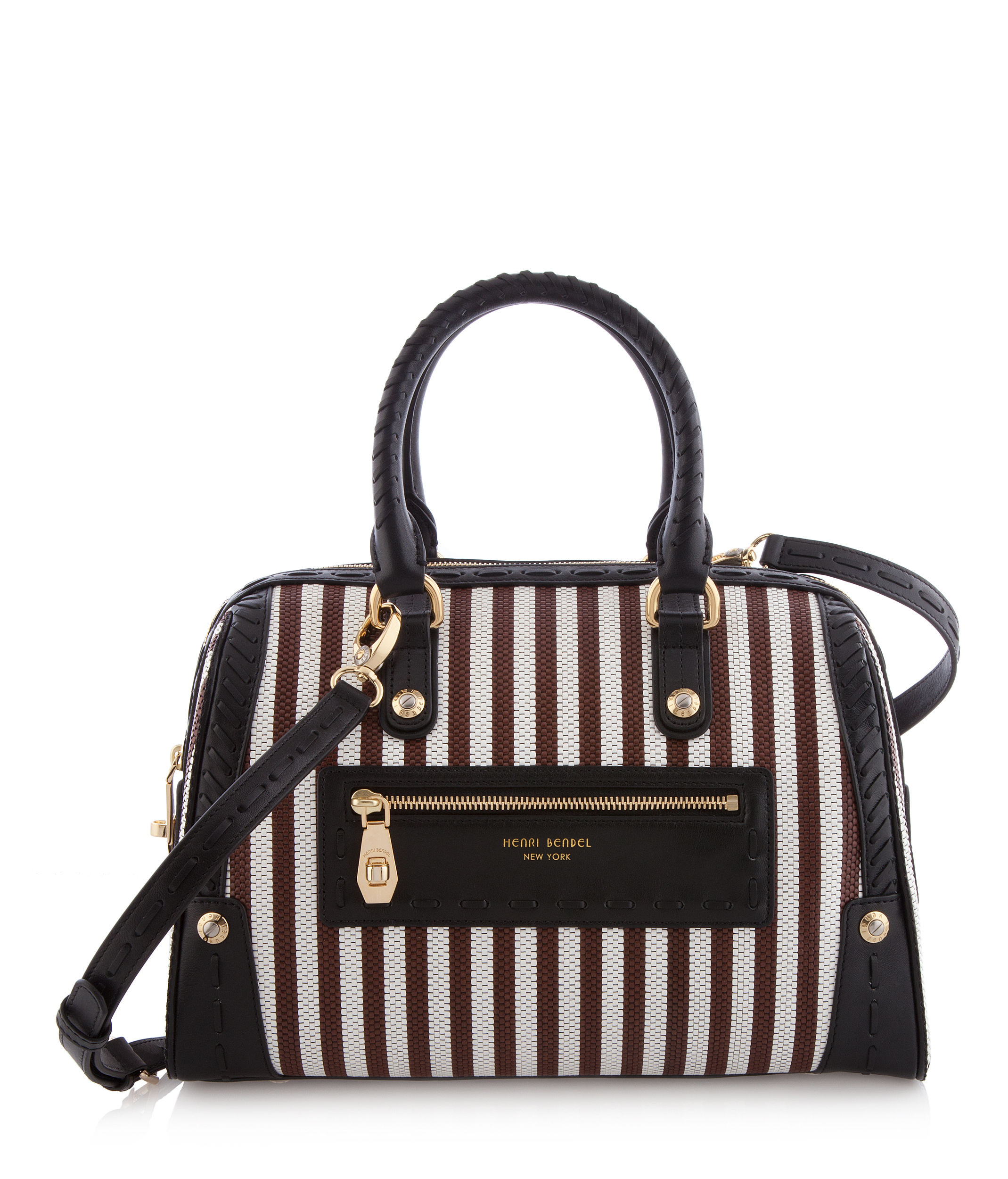 Henri bendel Brown \u0026amp; White Stripe Straw Barrel in Black (BROWN ...