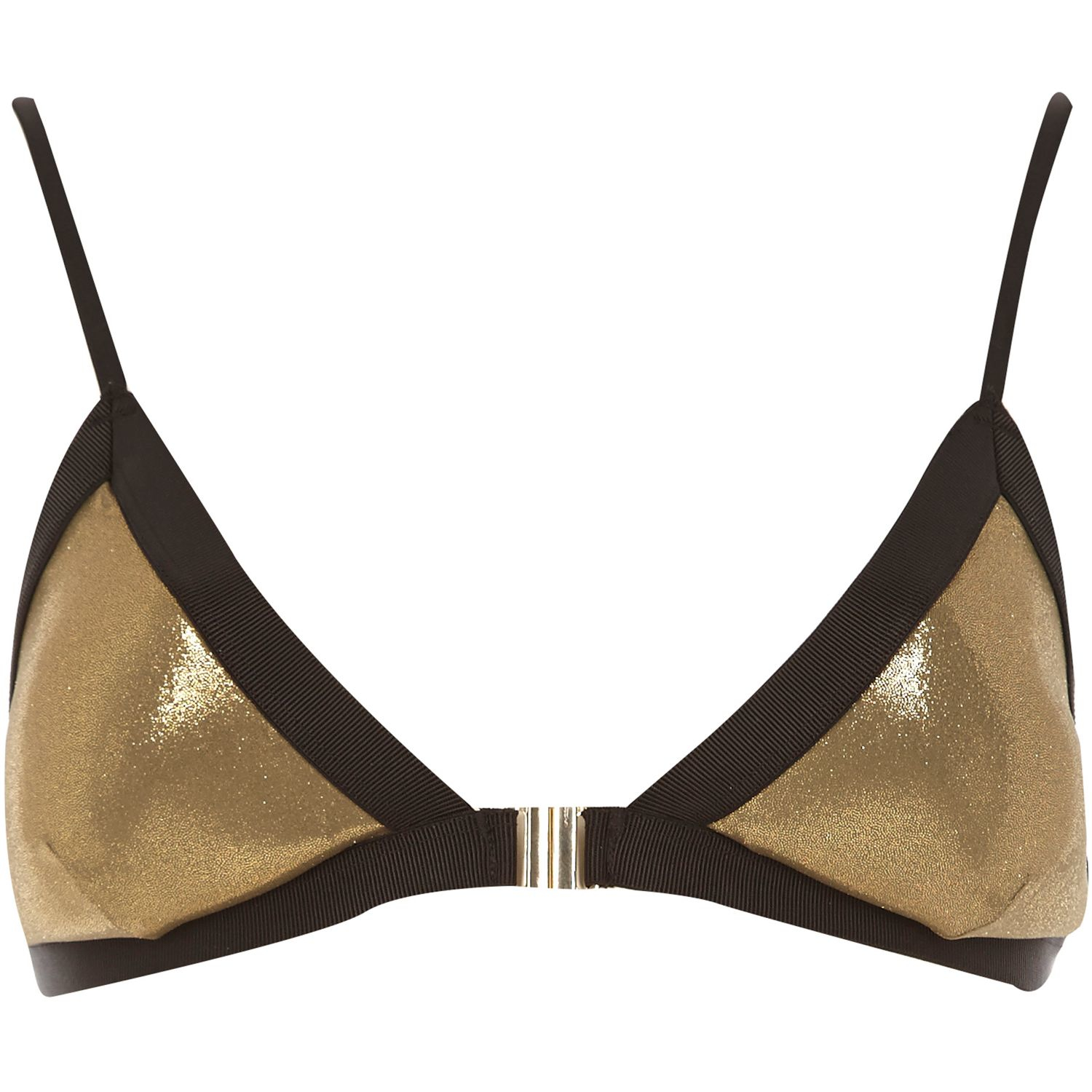 Lyst - River Island Gold Metallic Triangle Clip Front Bikini Top in Gray