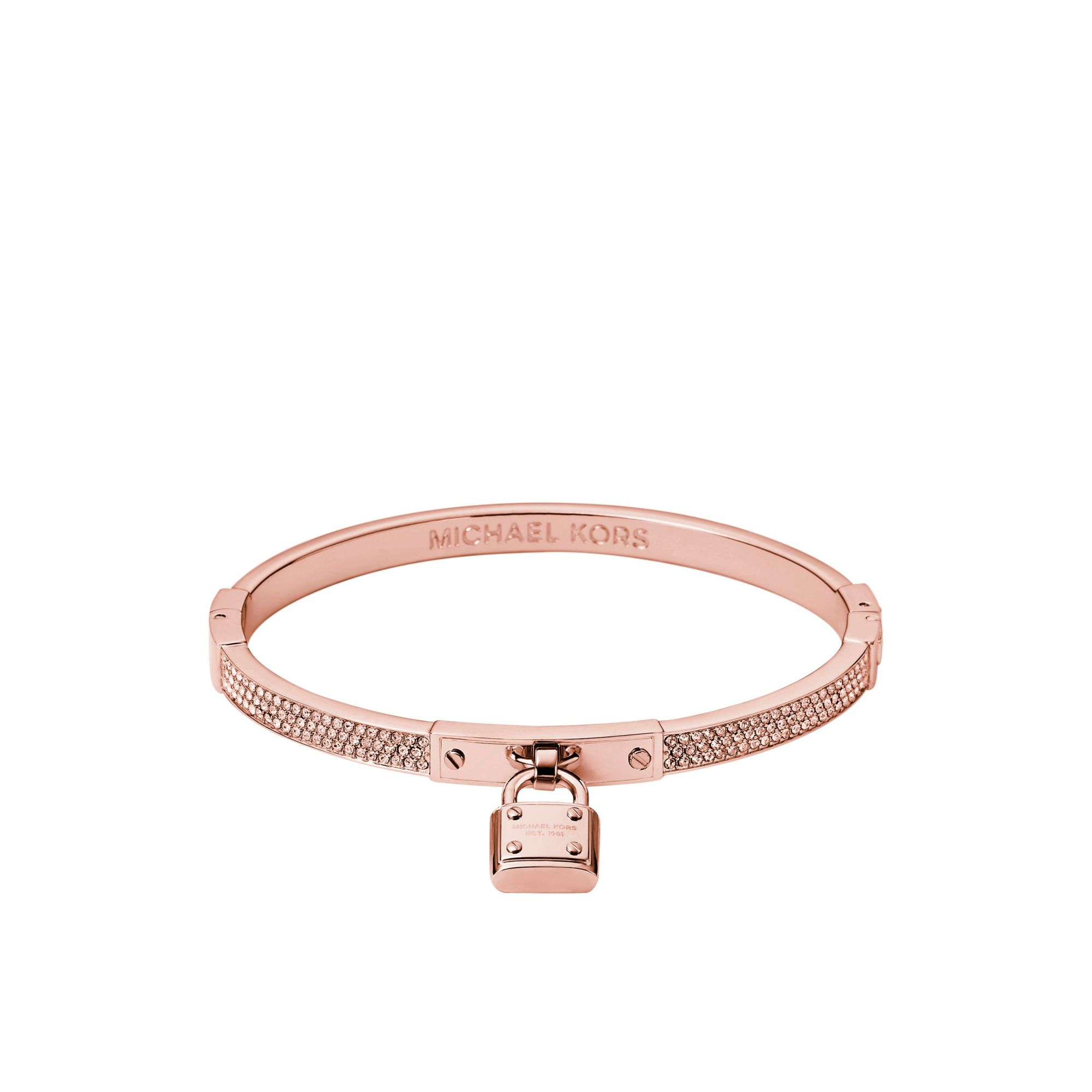 Lyst Michael Kors Pavé Padlock Rose Gold Tone Bracelet In Pink Gallery