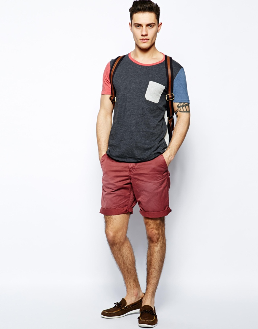 Pull&bear Chino Shorts with Belt in Red for Men | Lyst