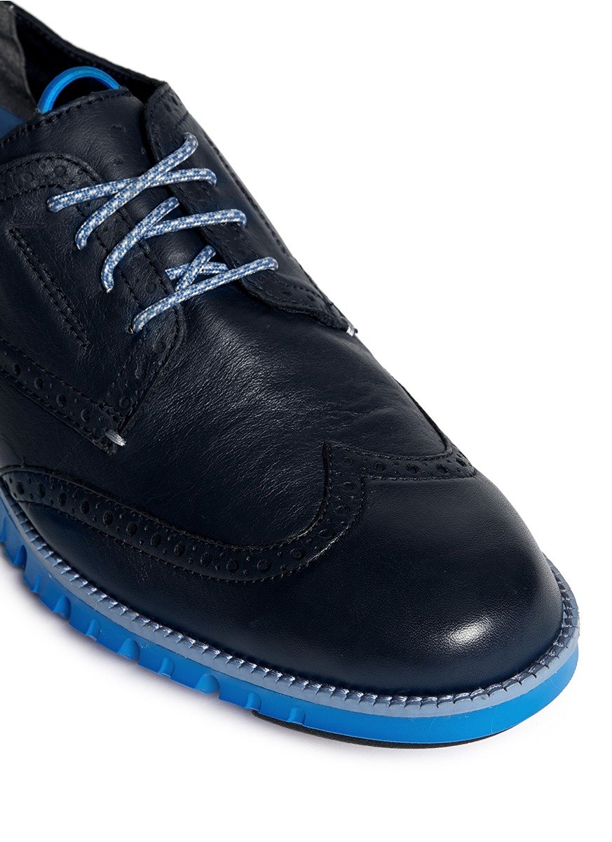 cole haan zerogrand denim blue suede wingtip oxfords