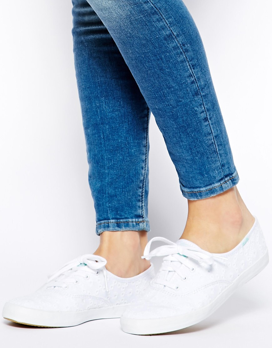 Lyst - Keds Champion Eyelet White Embroidered Plimsoll Trainers in White