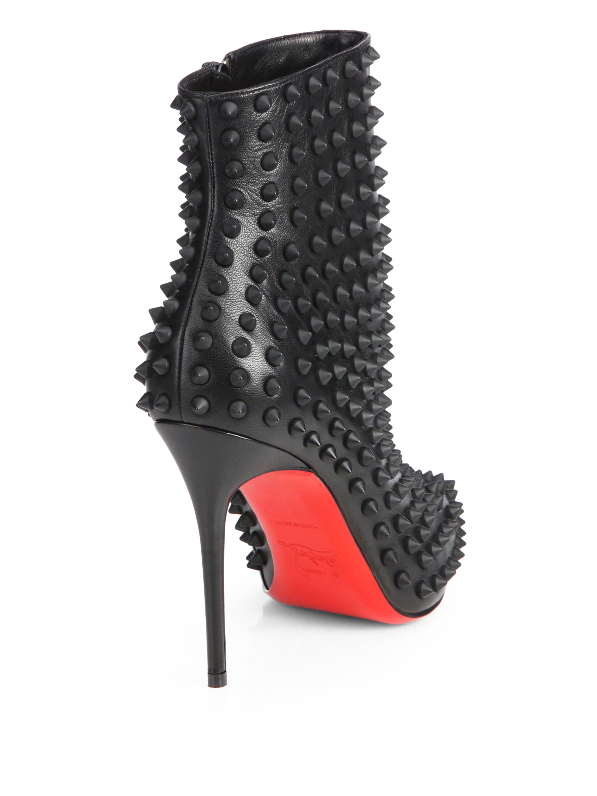 Christian Louboutin Snakilta Spiked Leather Ankle Boots in Black - Lyst
