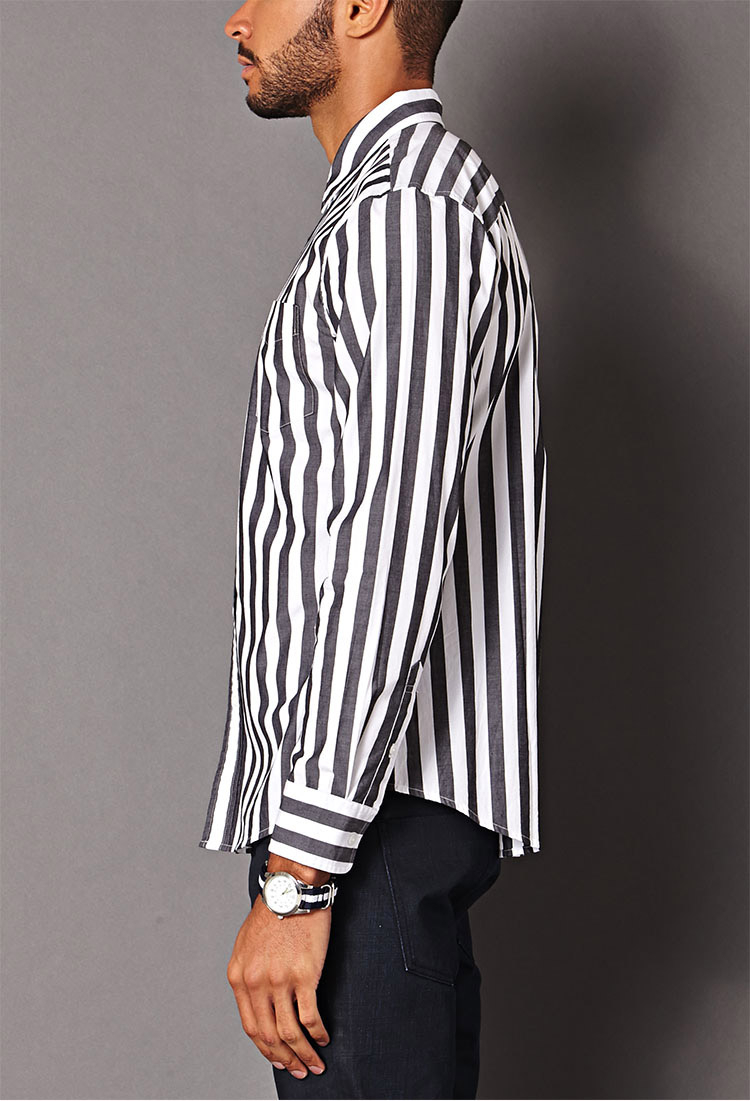 Lyst - Forever 21 Vertical Striped Classic Fit Shirt in White for Men