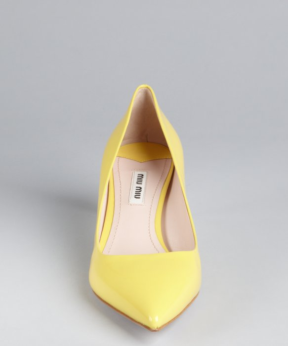 Lyst Miu Miu Yellow Patent Leather Glittered Sole Kitten Heel Pumps