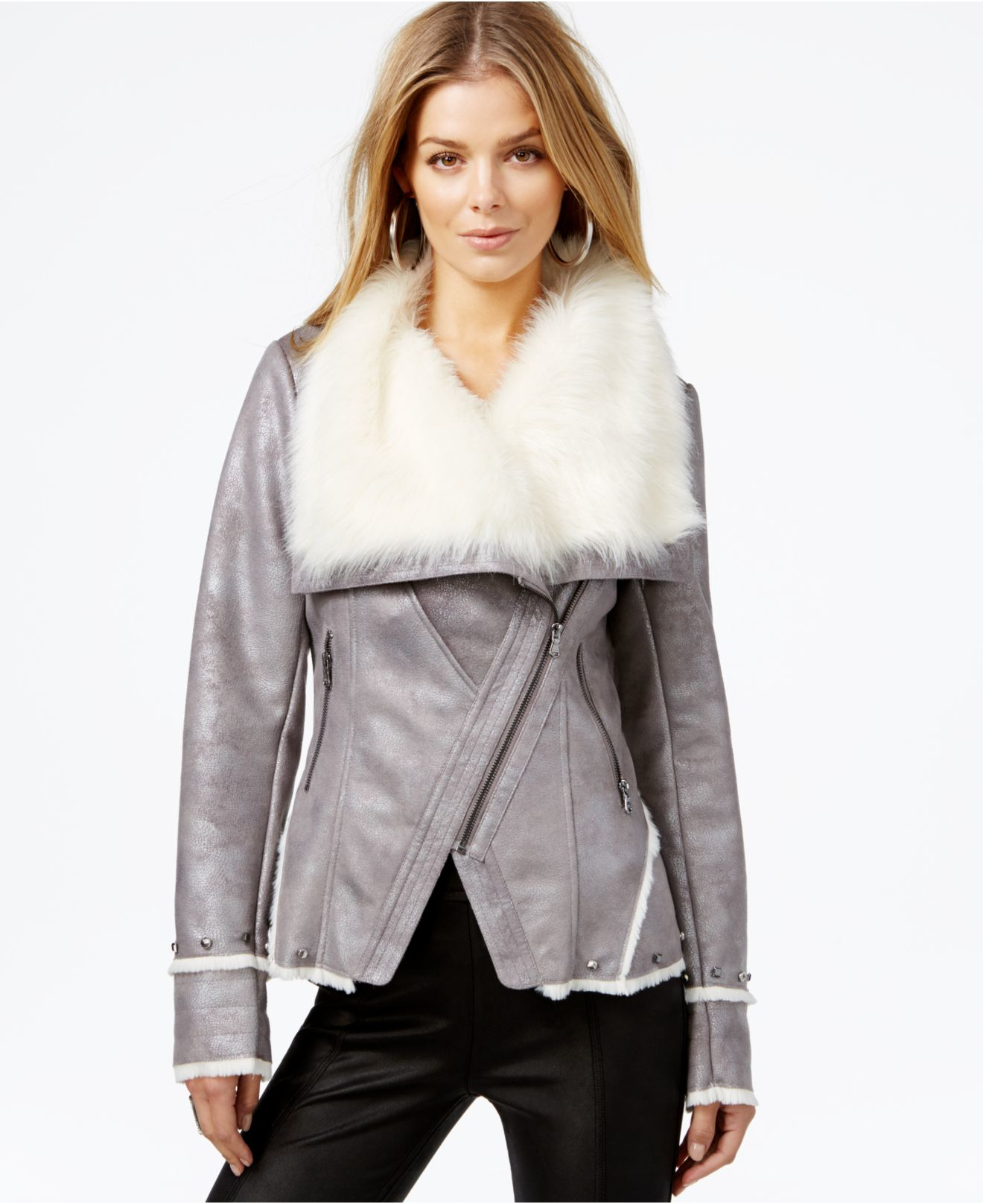 River Island Maxi Faux Fur Coat With Hood In Gray Lyst Gallery