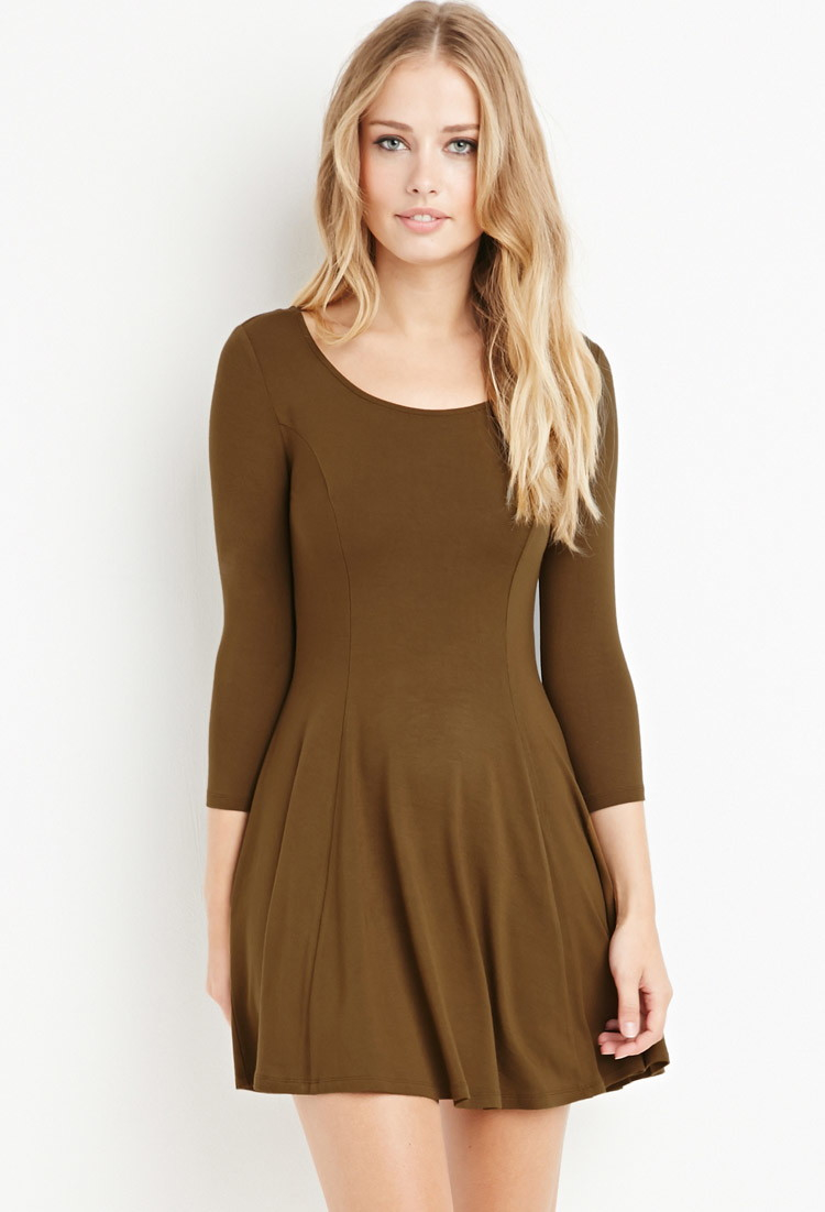 Forever 21 Knit Skater Dress In Brown Olive Lyst 0467