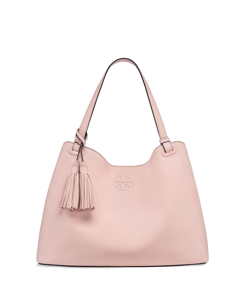 Lyst Tory Burch Thea Center Zip Leather Tote In Pink Gallery