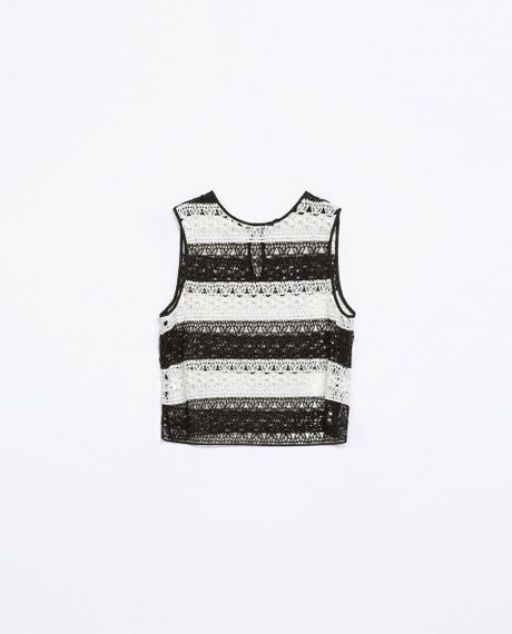 Zara Sleeveless Striped Guipure Top in White (Black / White) | Lyst