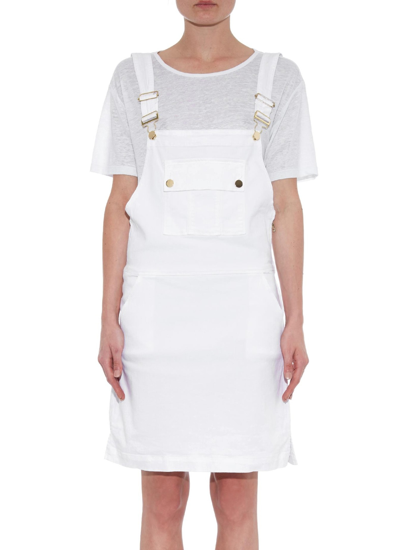 overall dress with white shirt