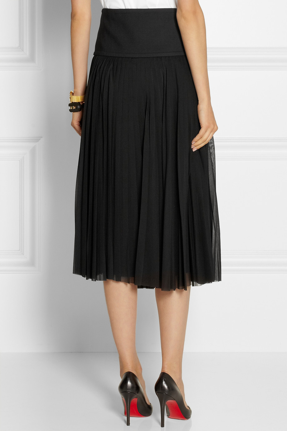 Lyst Donna Karan Pleated Stretch Silk Georgette Wrap Skirt In Black 3170