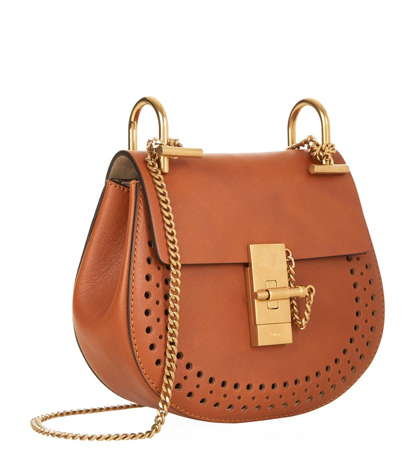 Chlo Drew Mini Perforated Leather Shoulder Bag in Brown | Lyst