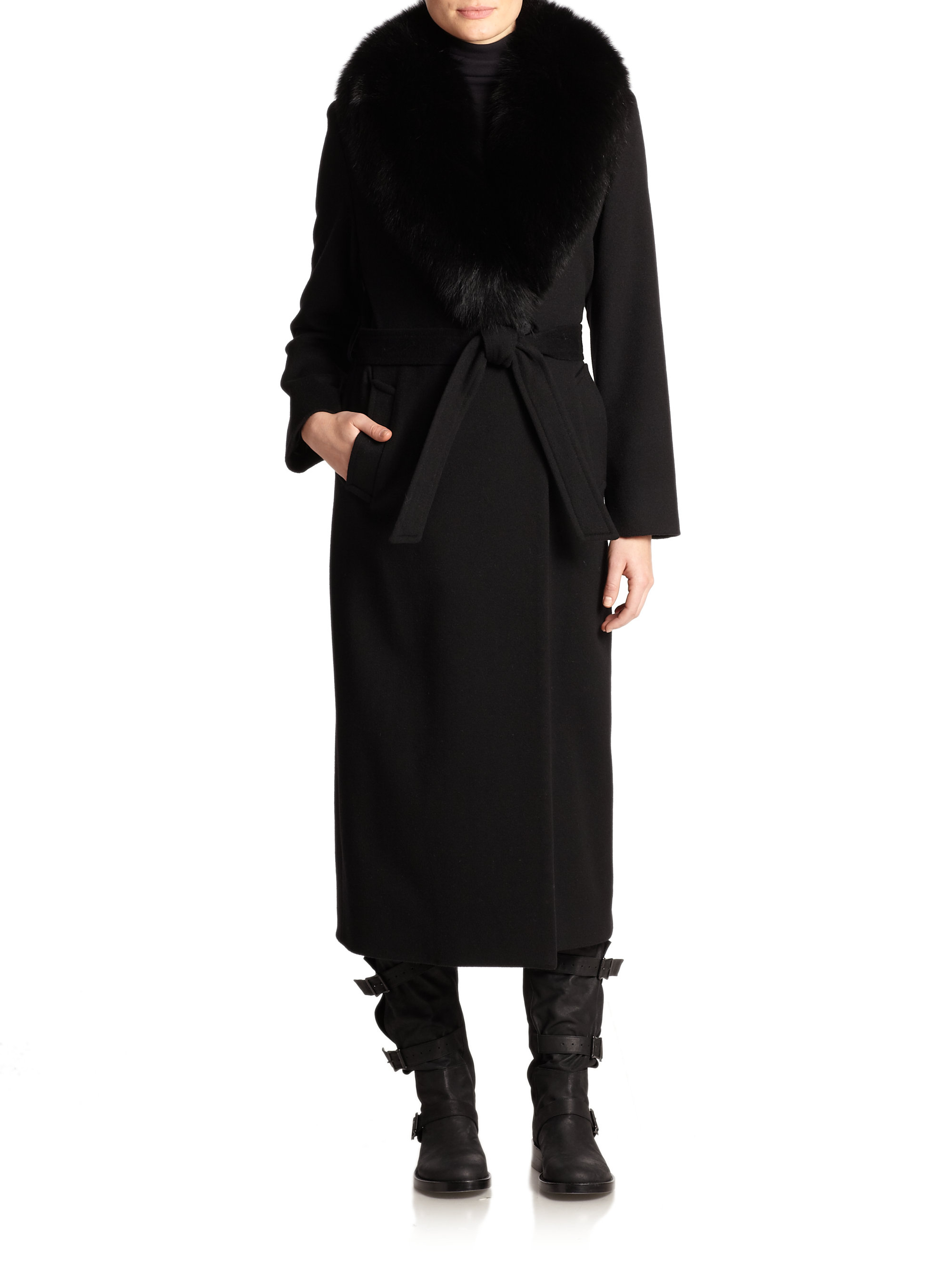 cashmere wrap coat black