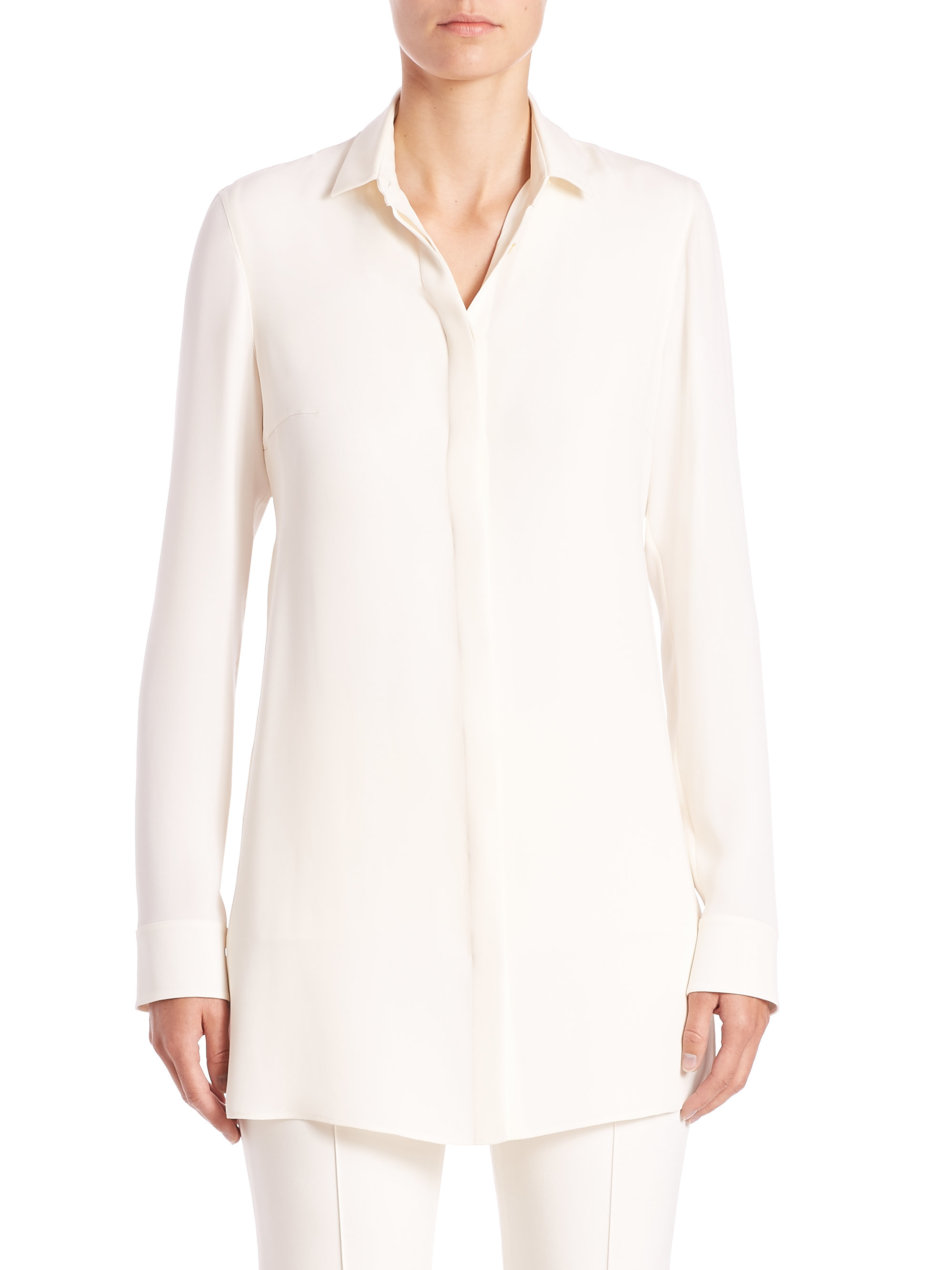 Lyst - Akris Long Silk Tunic Blouse in White