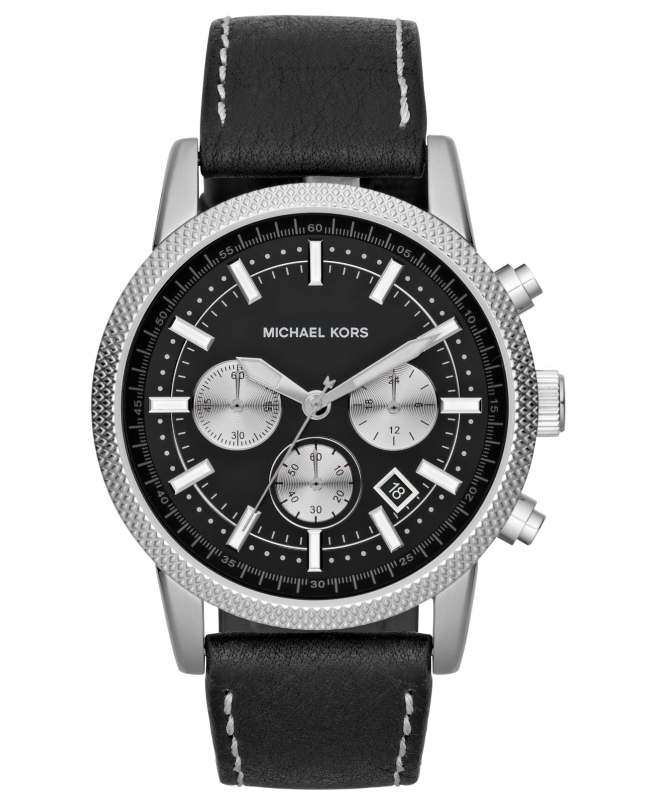 Lyst - Michael kors Men'S Chronograph Scout Black Leather Strap Watch ...