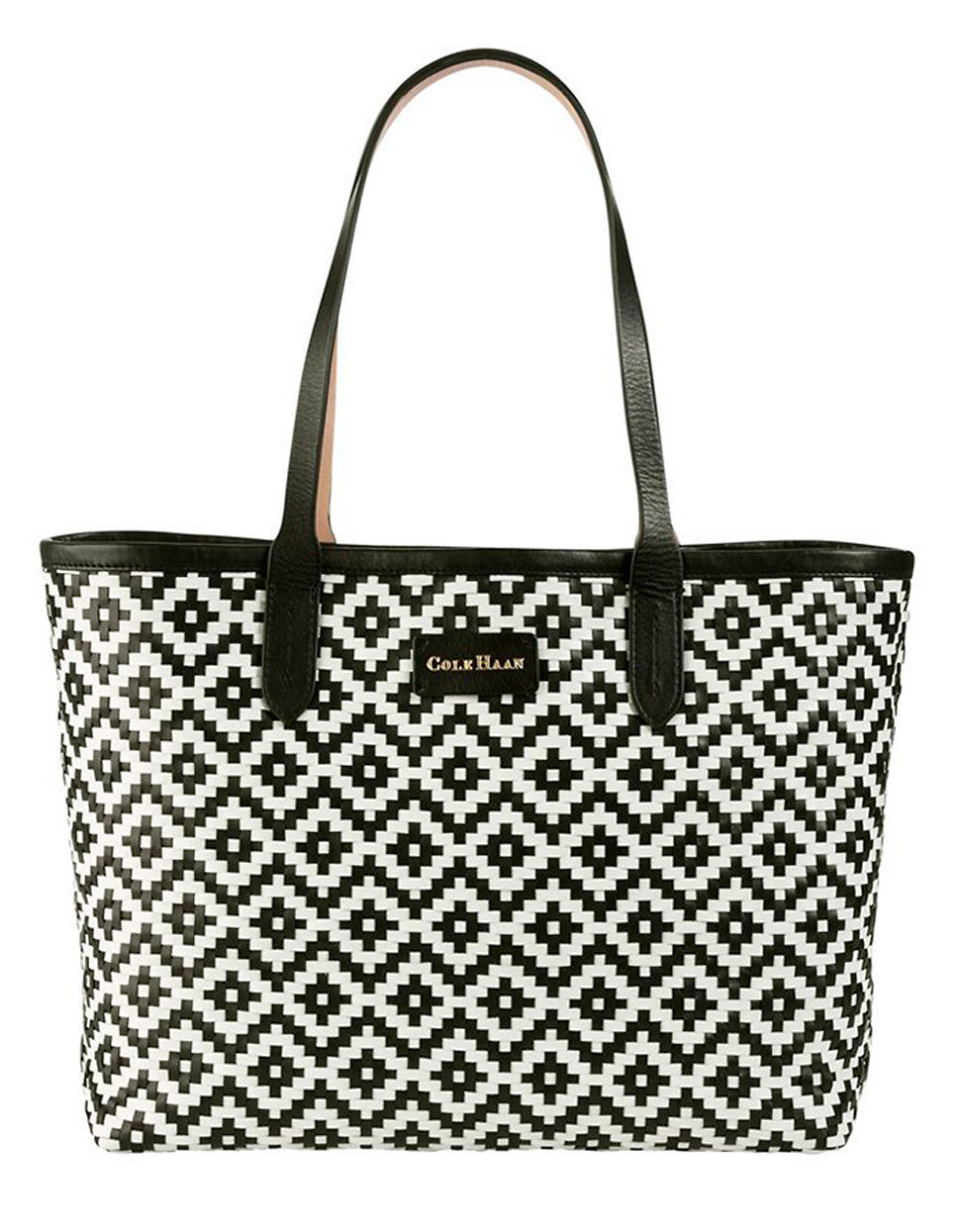 Cole haan Woven Leather Tote Bag in Black | Lyst