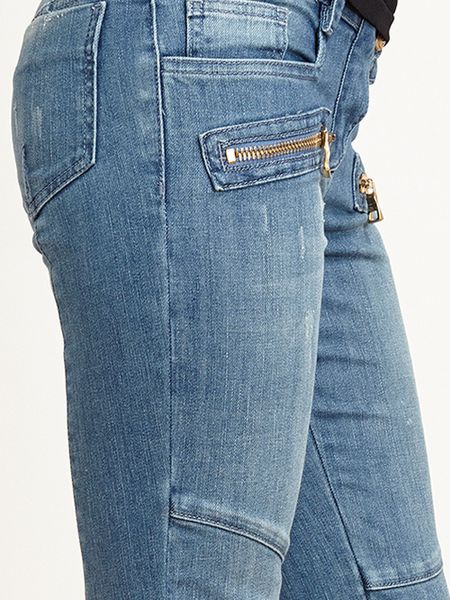 Balmain Zip Detail Biker Jeans in Blue | Lyst