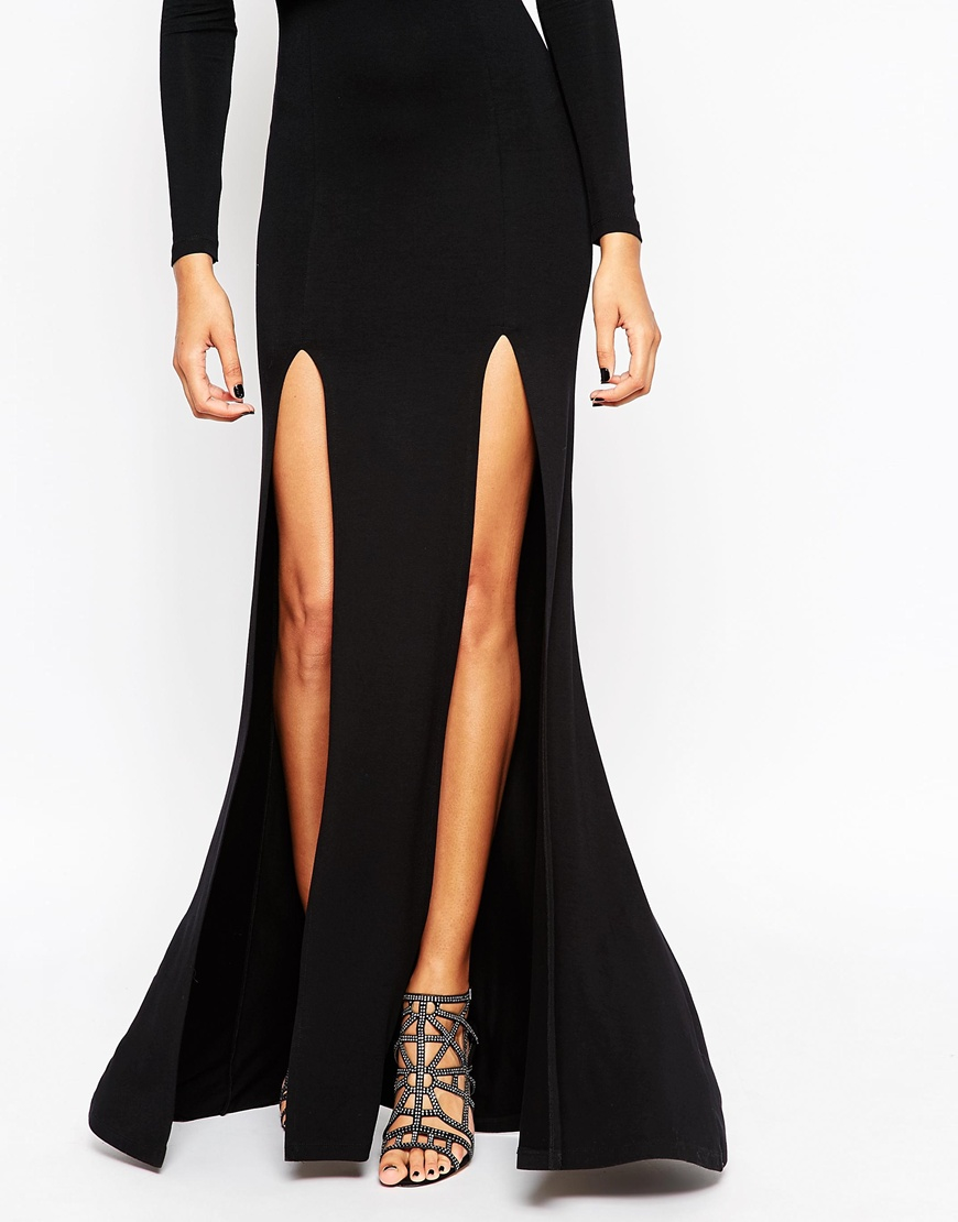 Long sleeve long black dress with split top