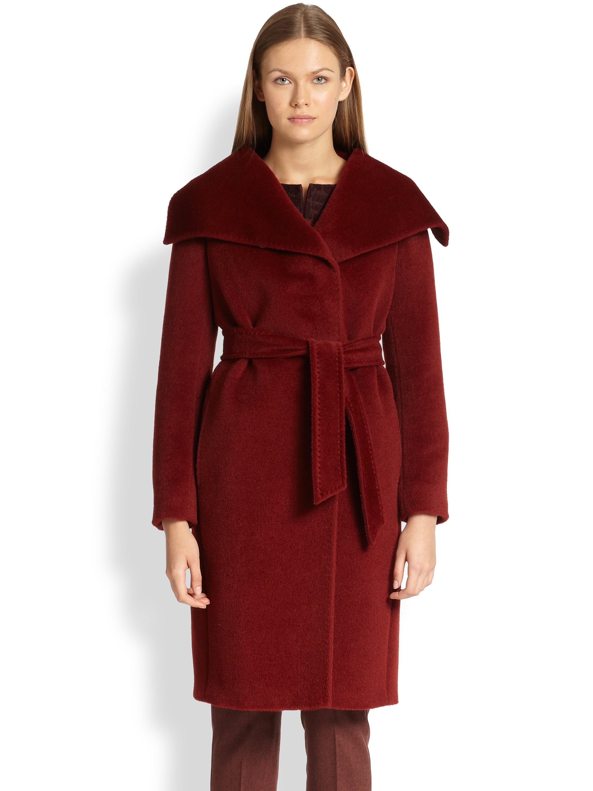 Max mara Eden Alpaca & Wool Wrap Coat in Red | Lyst