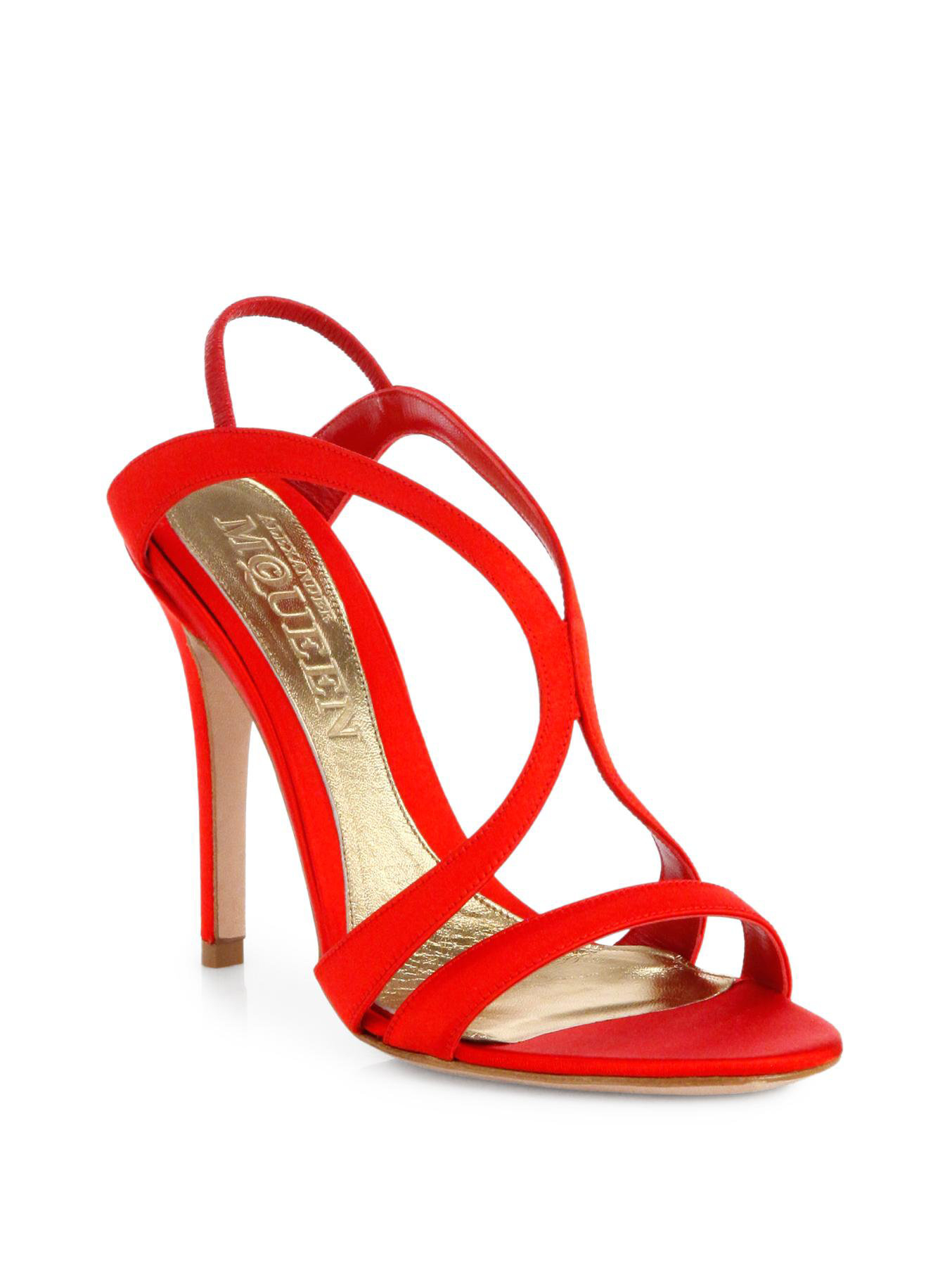 Lyst - Alexander mcqueen Satin Strappy Sandals in Red