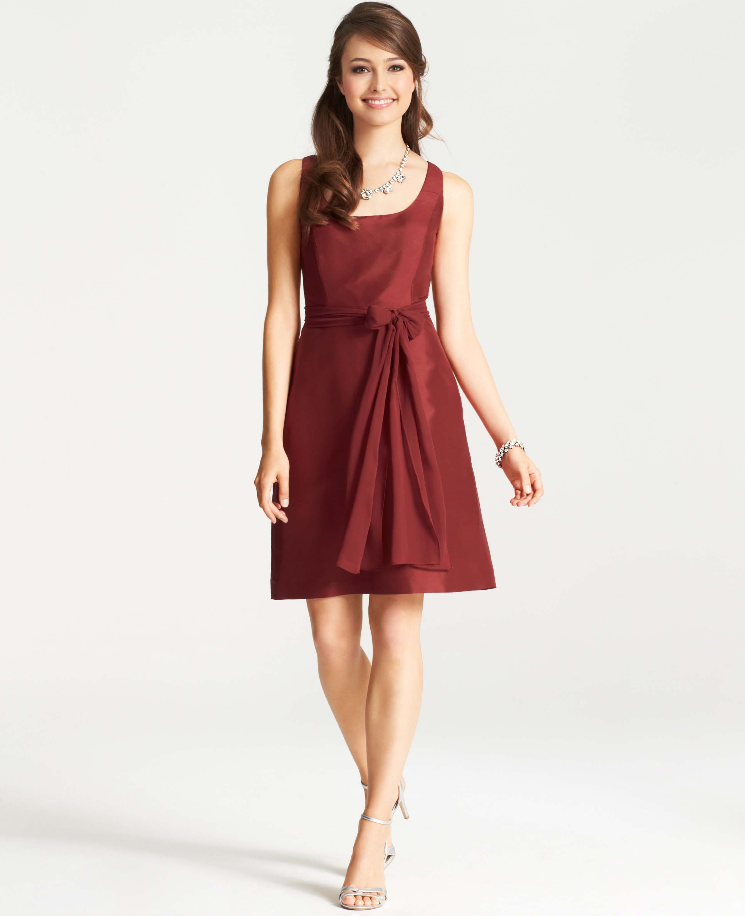 Ann taylor Silk Dupioni Scoop Neck Dress in Red | Lyst