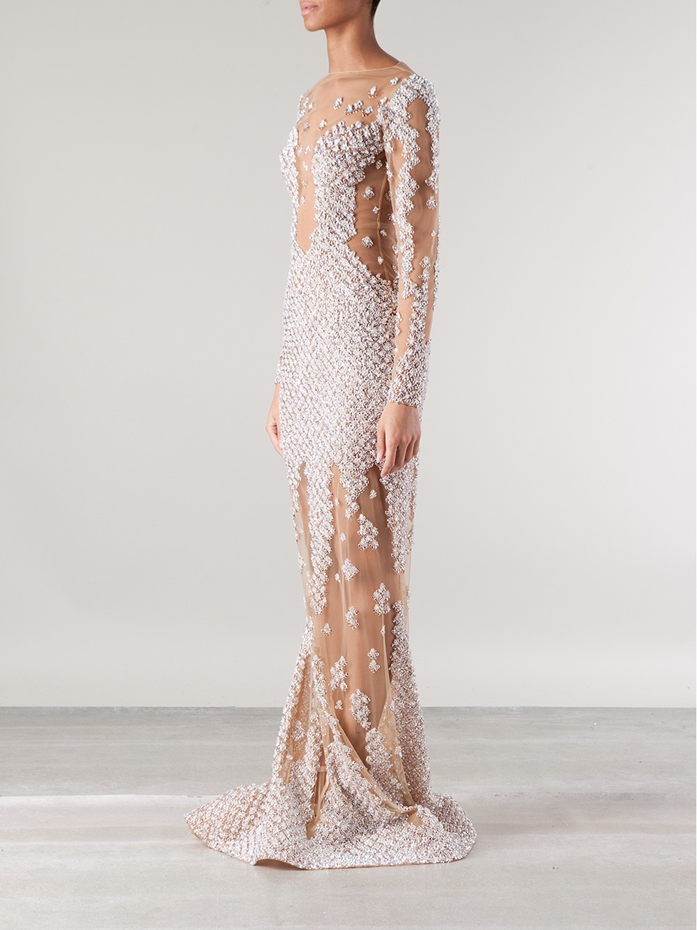 Lyst Zuhair Murad Embellished Sheer Gown In White 1919