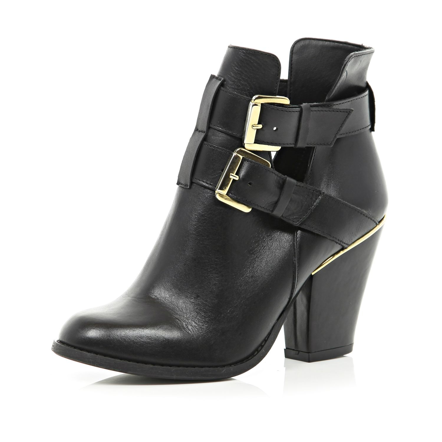 River Island Black Cut Out Cuban Heel Ankle Boots in Black | Lyst