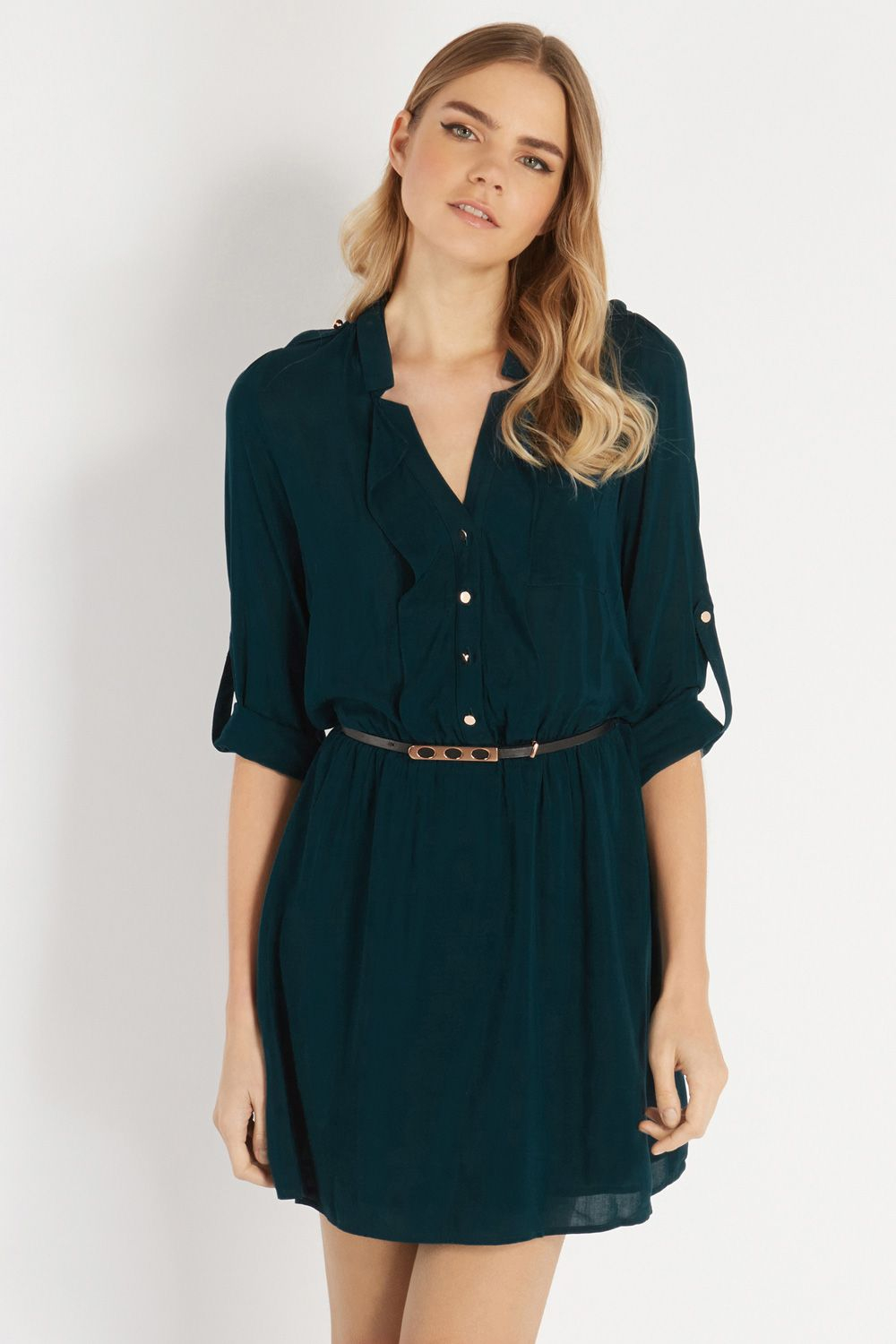  Oasis  Frill Front Viscose Shirt  Dress  in Green Lyst