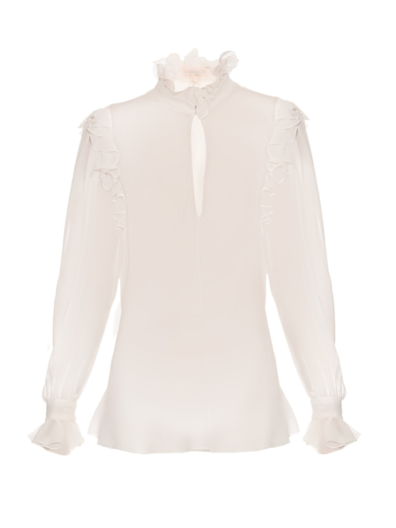 Giambattista valli Ruffled High-neck Silk-georgette Blouse in White | Lyst