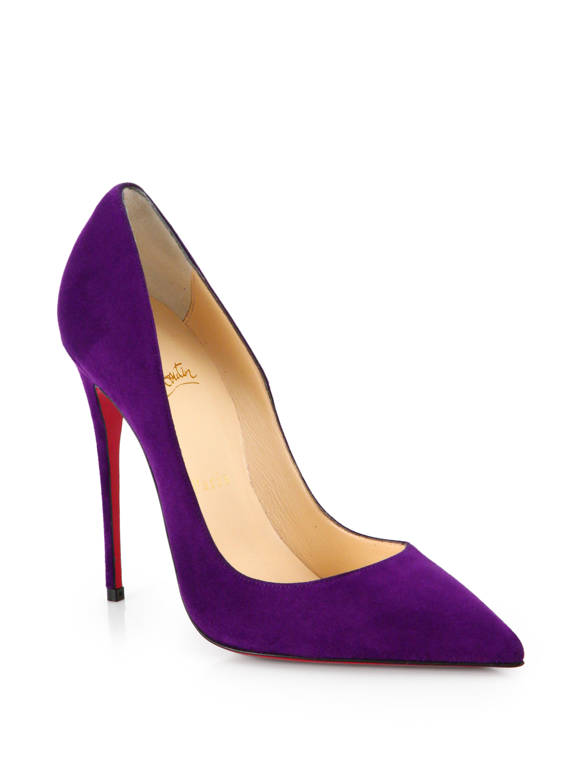 christian louboutin booties Plum suede stiletto heels | The Little ...  