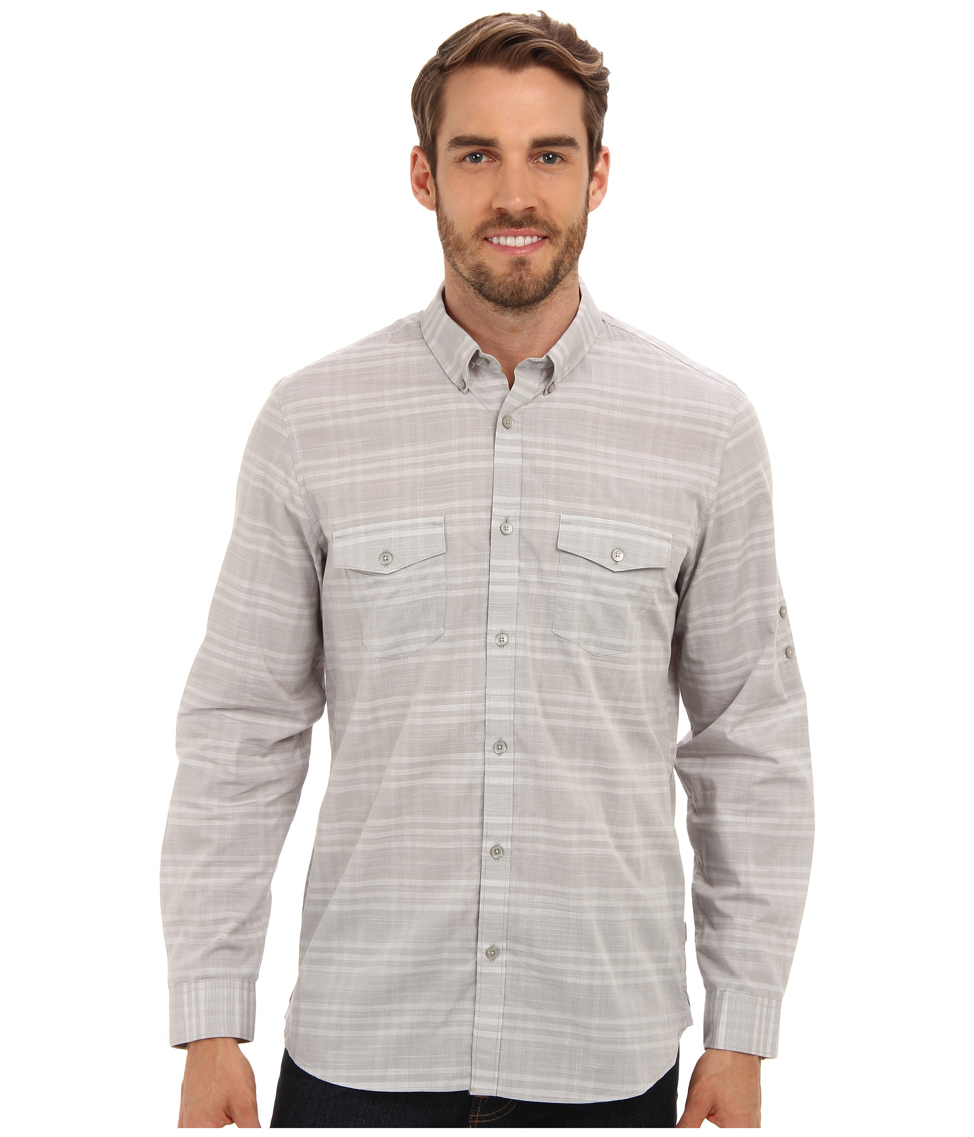 Calvin klein Yd Plaid Button Down Collar Rollup Shirt in Gray for Men ...