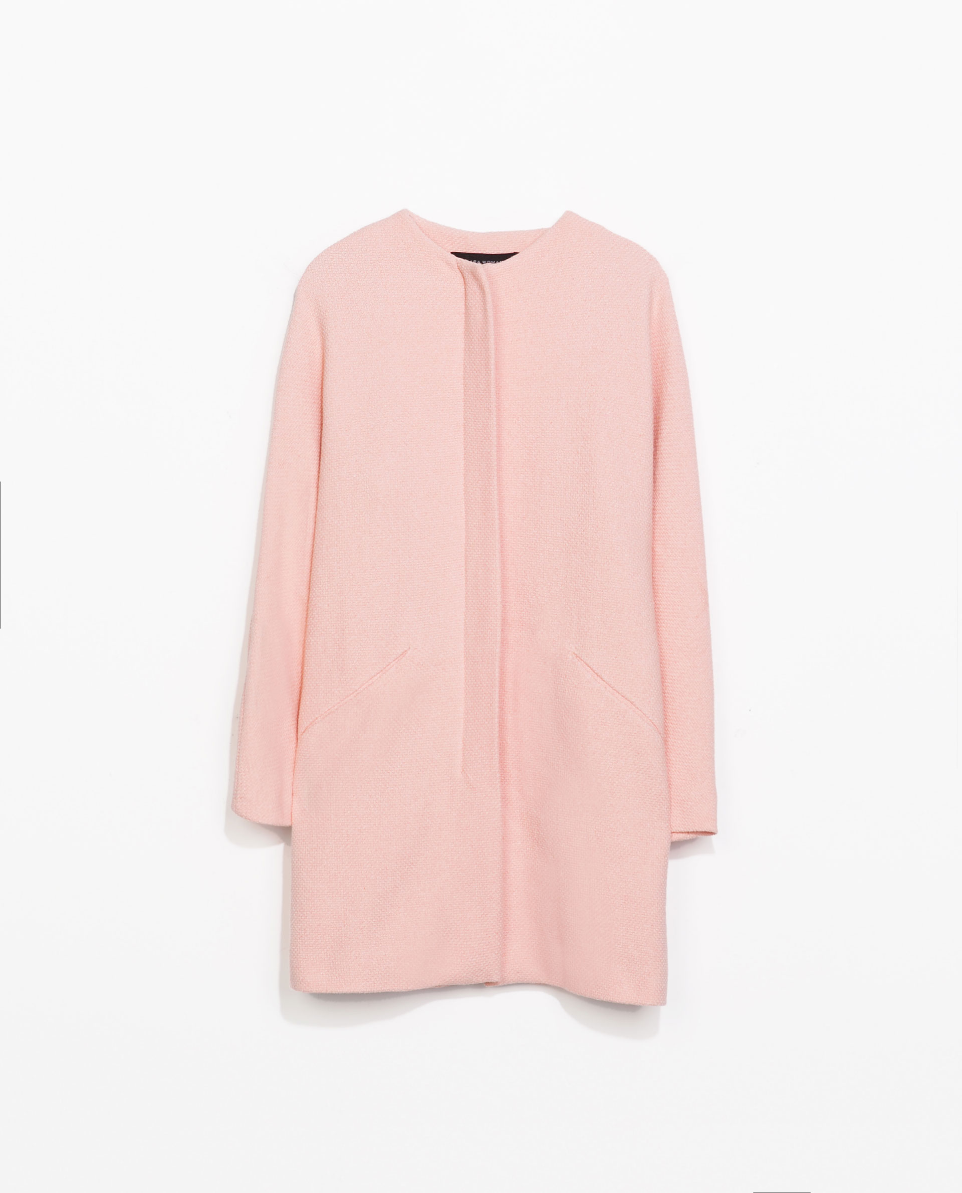 Zara Round Neck Coat with Zip in Pink | Lyst