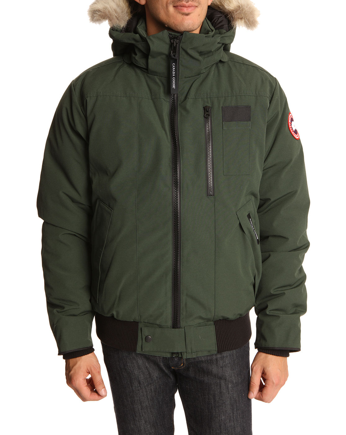 Canada goose Borden Forest Green Bomber Jacket with Removable Hood in