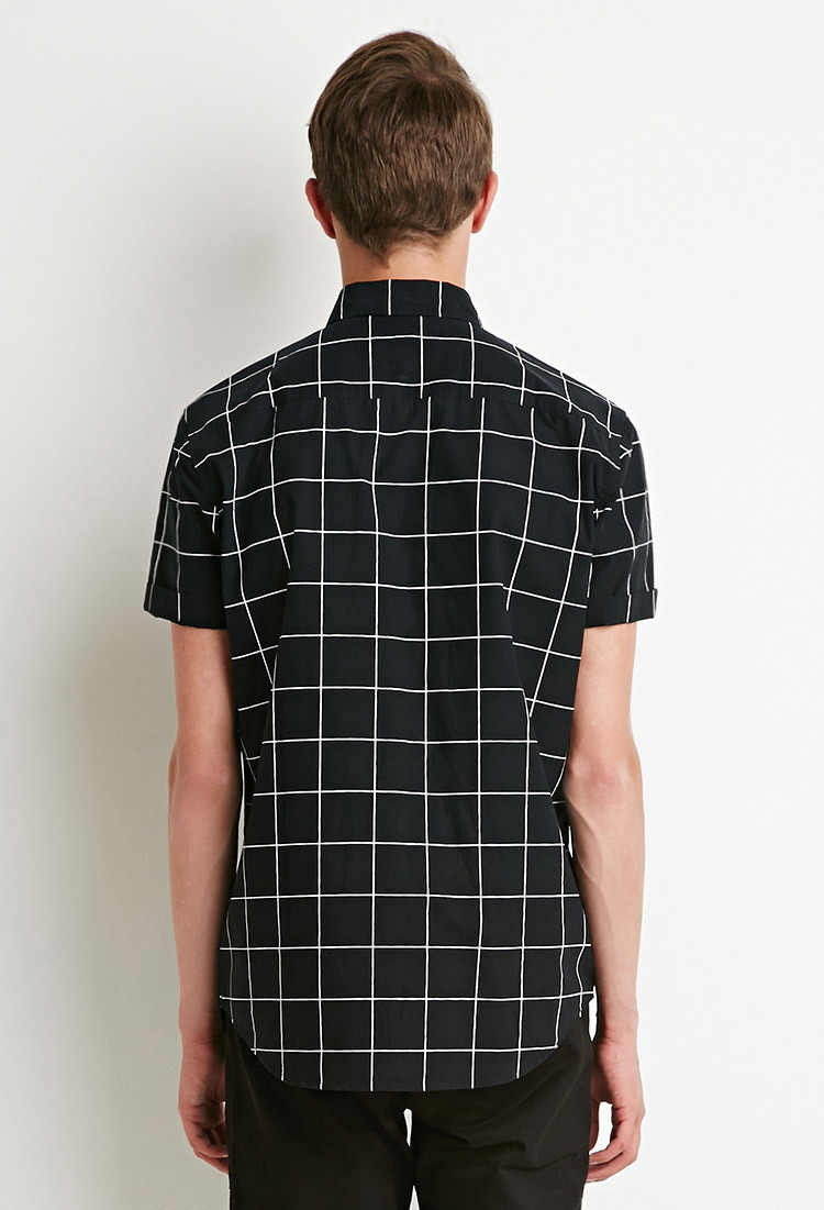 Lyst - Forever 21 Grid Print Shirt in Black for Men