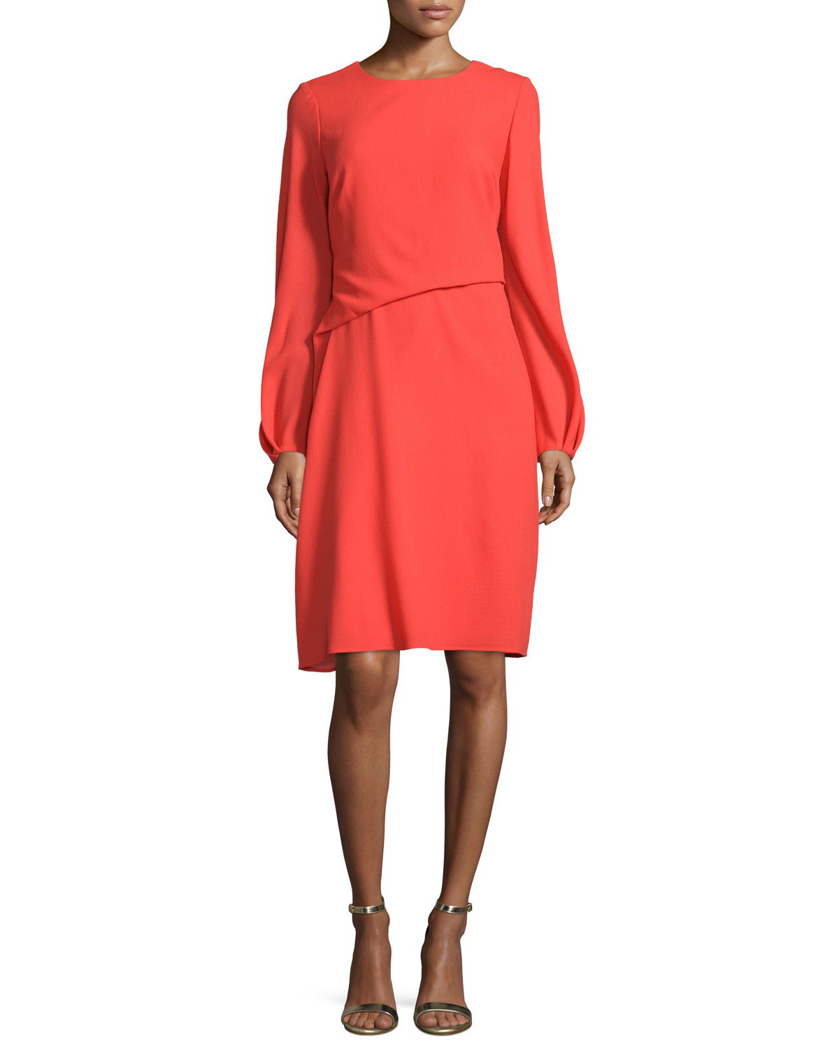 Lyst - Carolina Herrera Long-sleeve Round-neck Dress in Orange