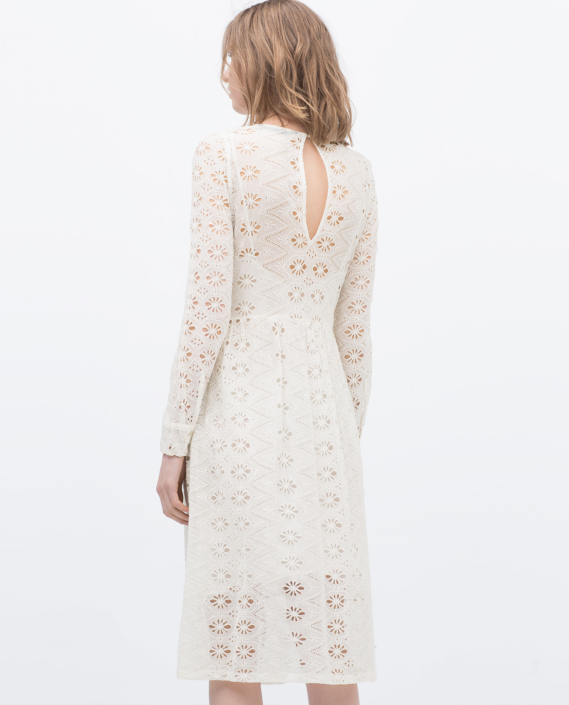 Zara Embroidered Dress With Full Skirt in White (Off-white) | Lyst