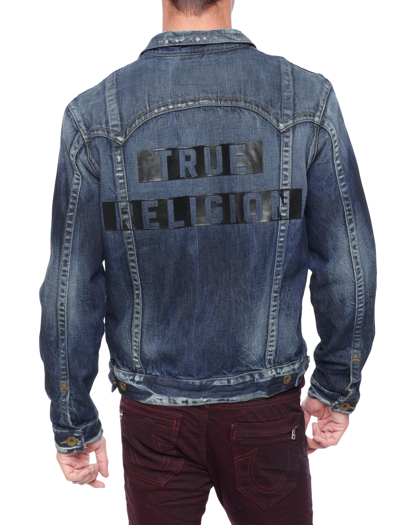 True religion Danny Slim High Density Logo Denim Mens Jacket in Blue