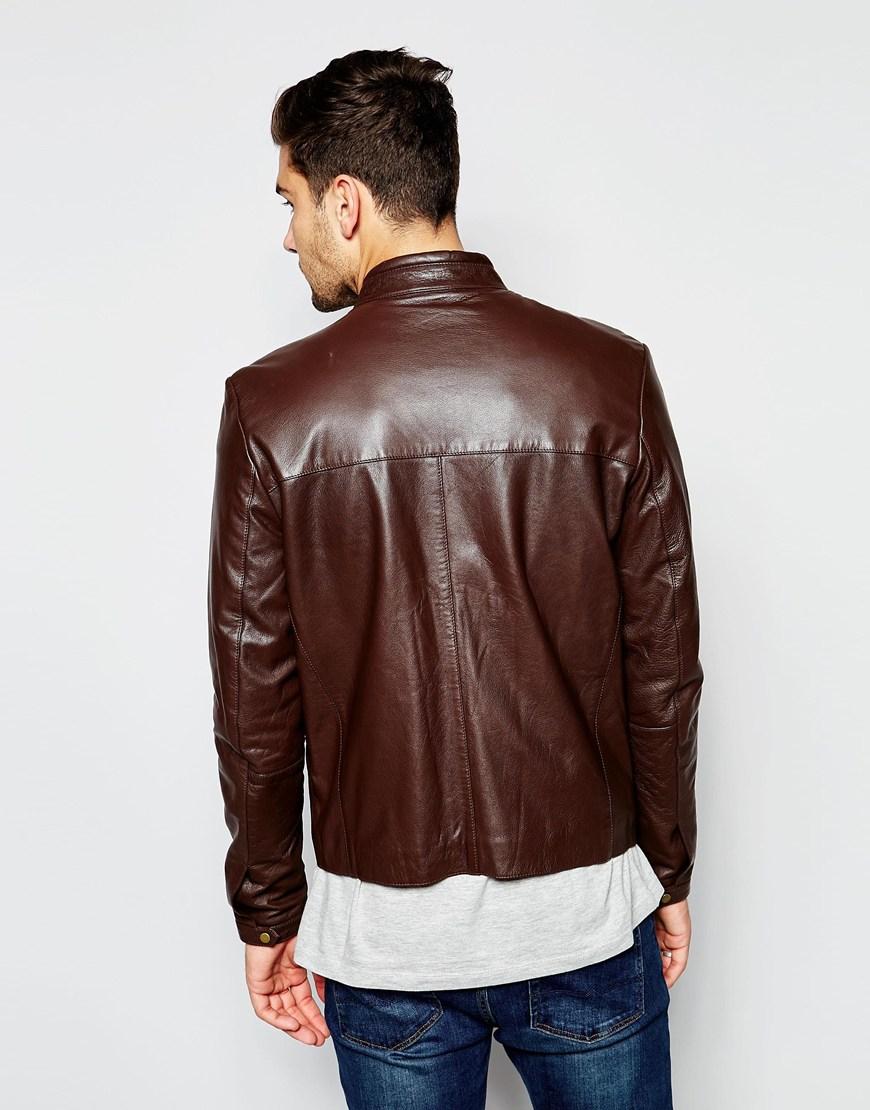 Asos Leather Racing Biker Jacket In Brown For Men Lyst Gallery