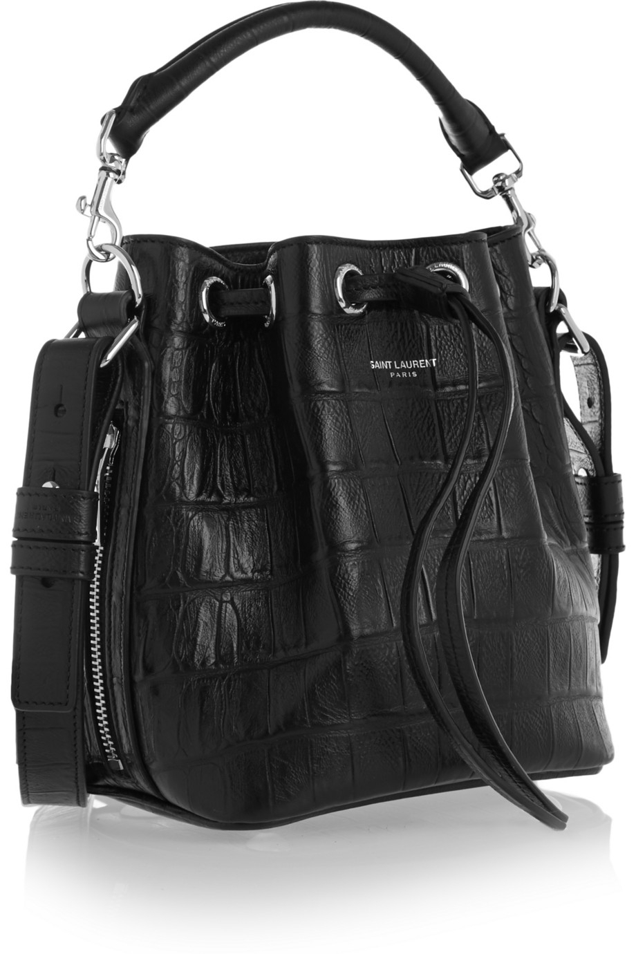 Lyst - Saint Laurent Emmanuelle Small Croc-Effect Leather Bucket Bag in Black