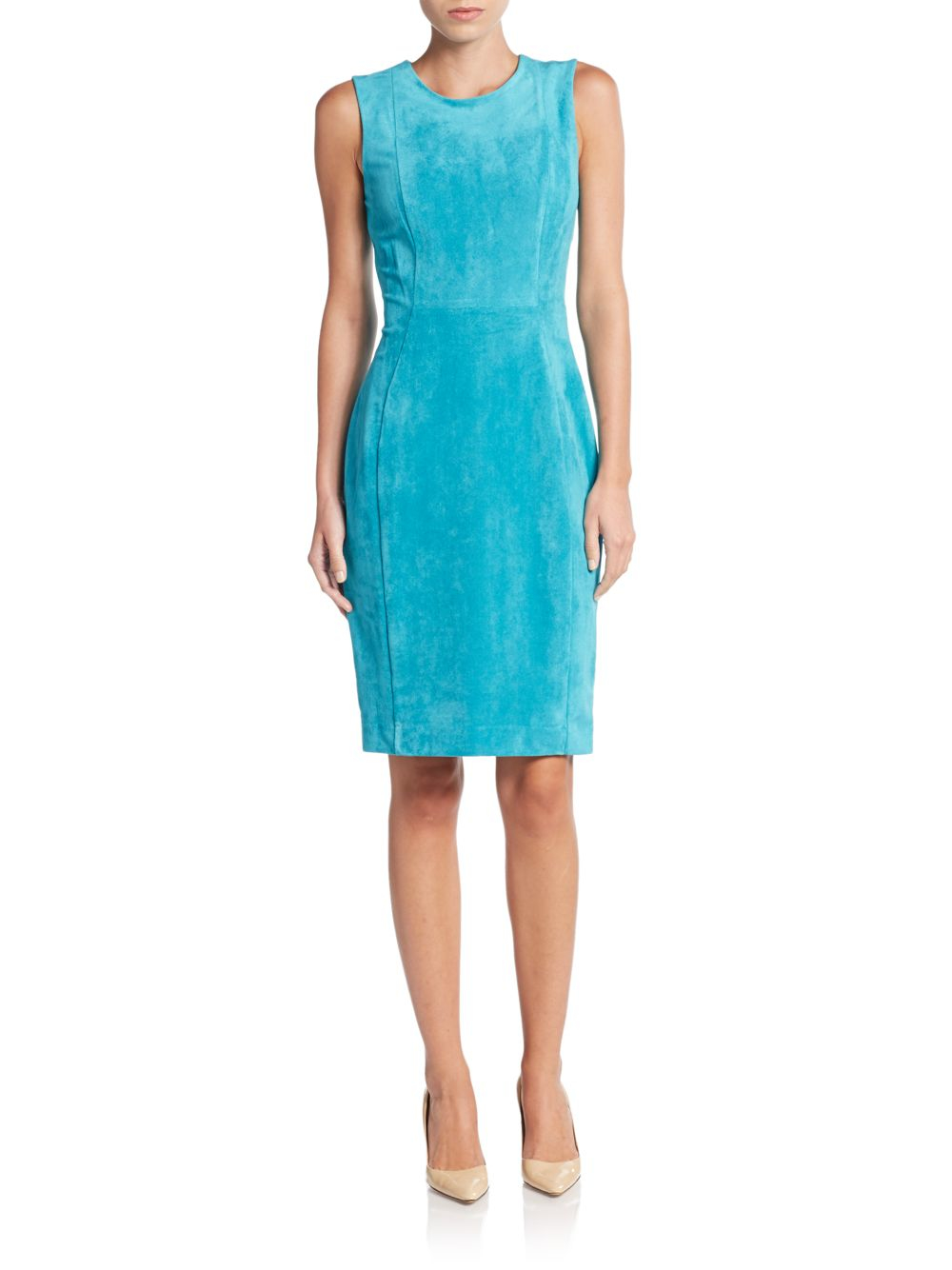 Calvin Klein Faux Suede Sheath Dress In Green Lagoon Lyst