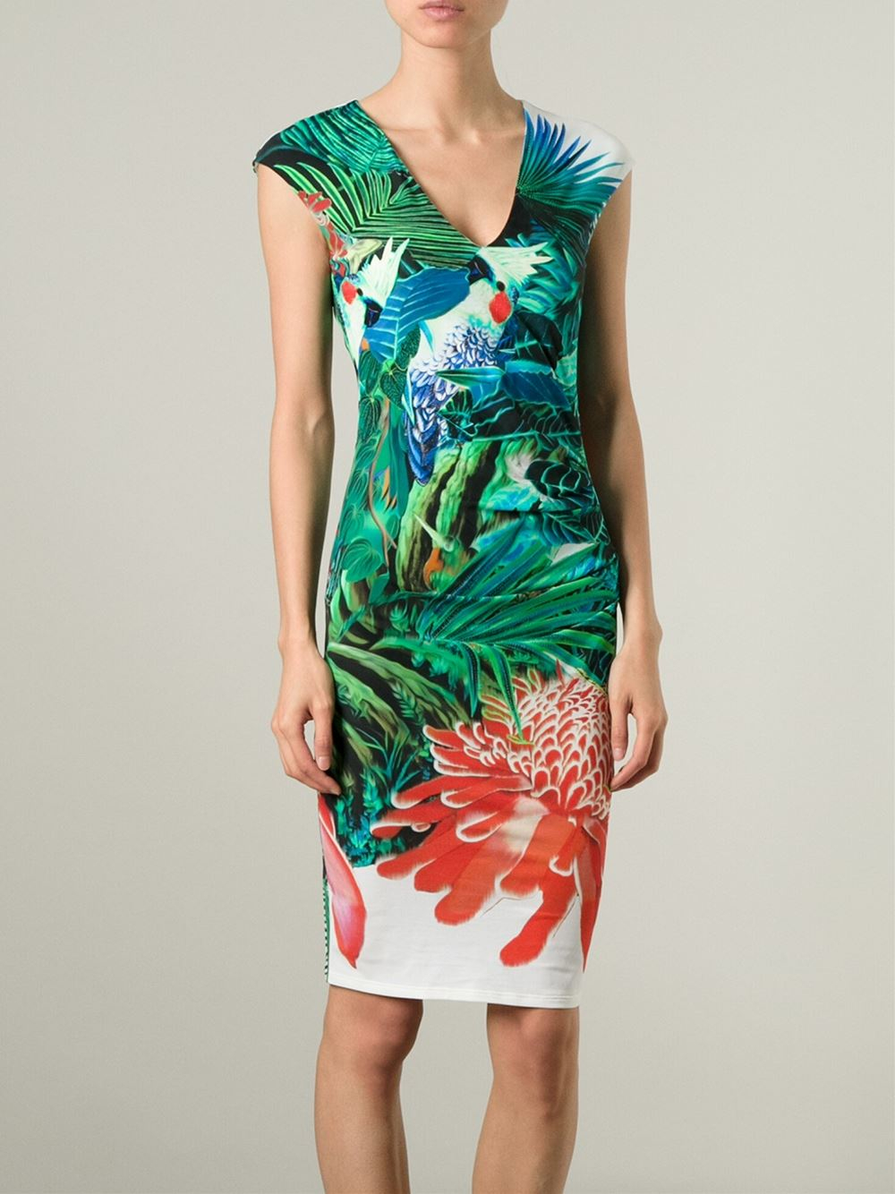 Lyst - Roberto cavalli Tropical Print Dress in Blue