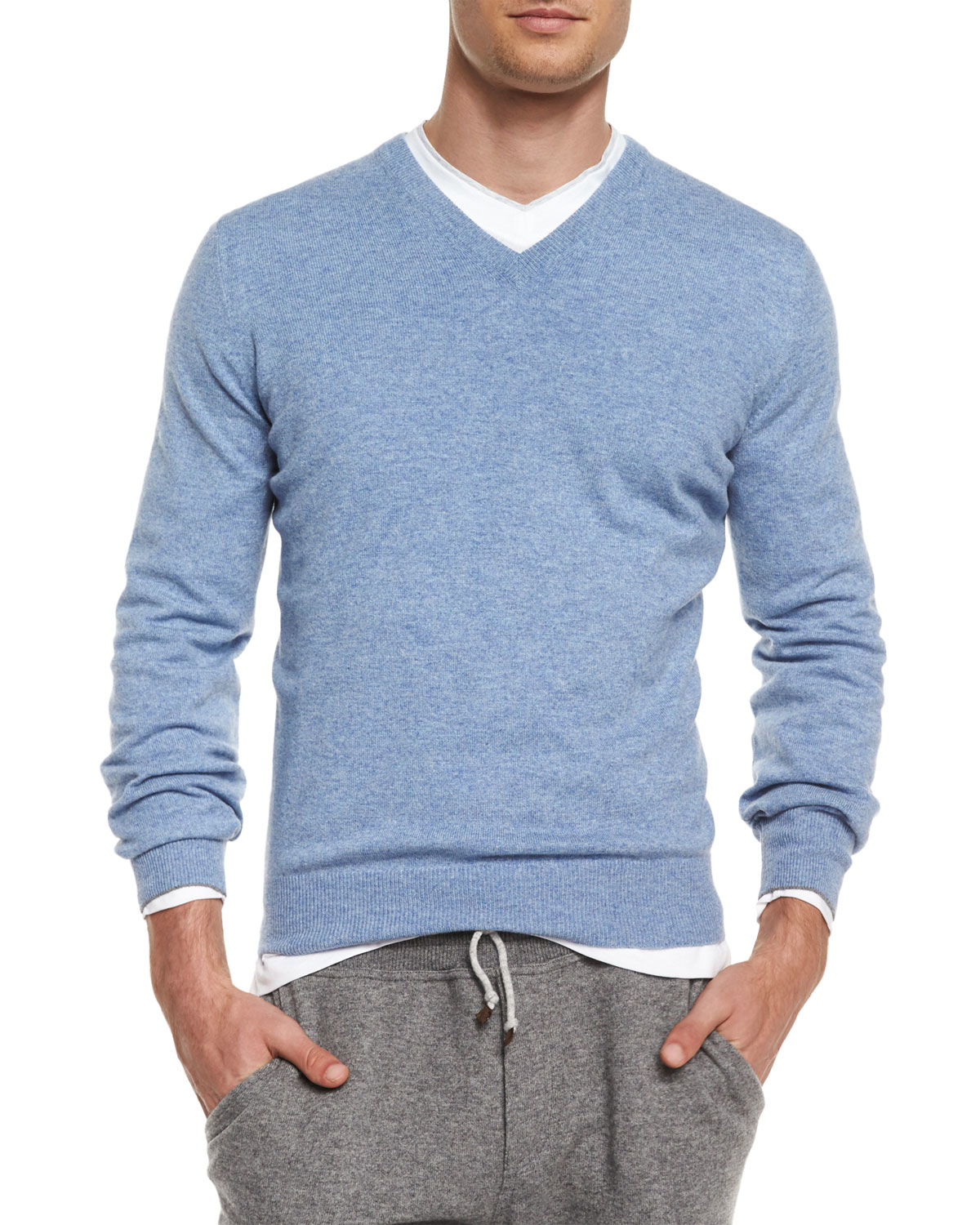 Lyst - Brunello Cucinelli Cashmere V-neck Sweater in Blue for Men