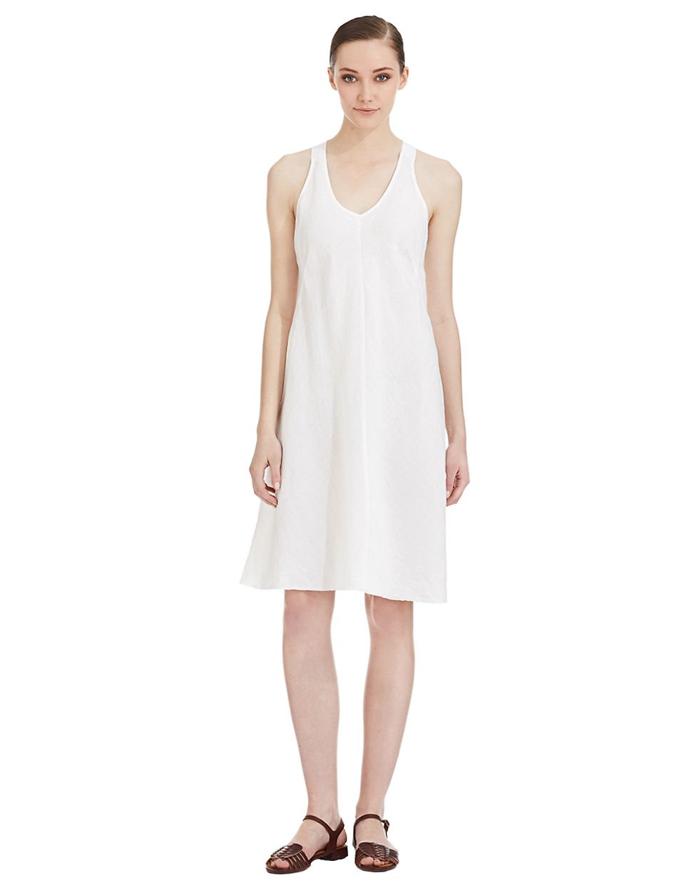 Eileen Fisher Linen Fit Flare Dress in White | Lyst