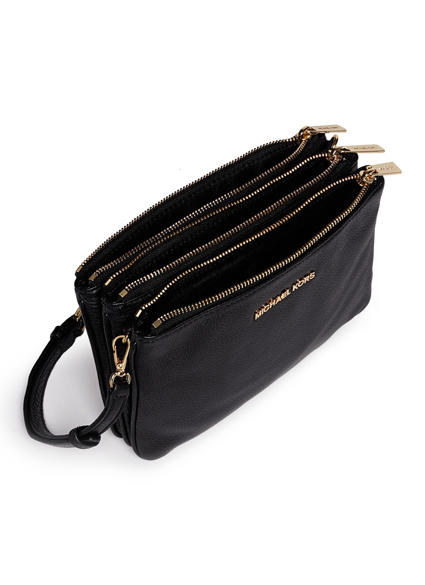 Michael Kors Bedford Gusset Leather Crossbody Bag In Black
