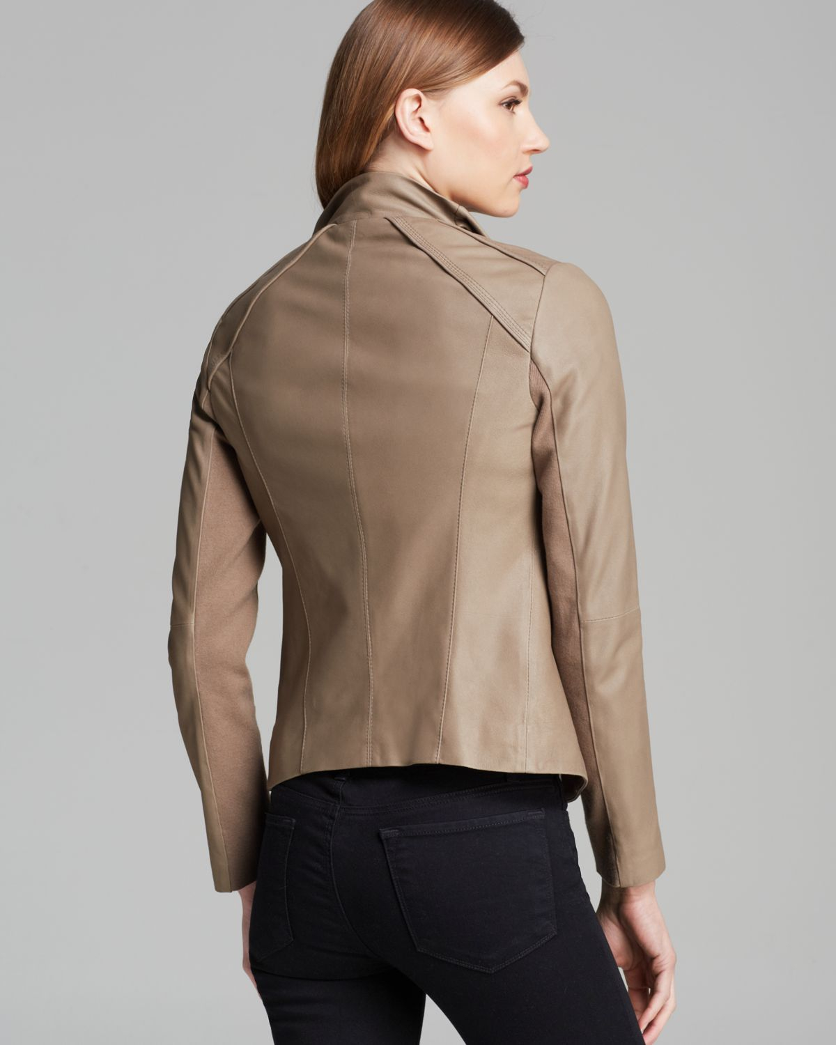 Lyst - Elie Tahari Jacket - Andreas Drape Front Leather in Gray