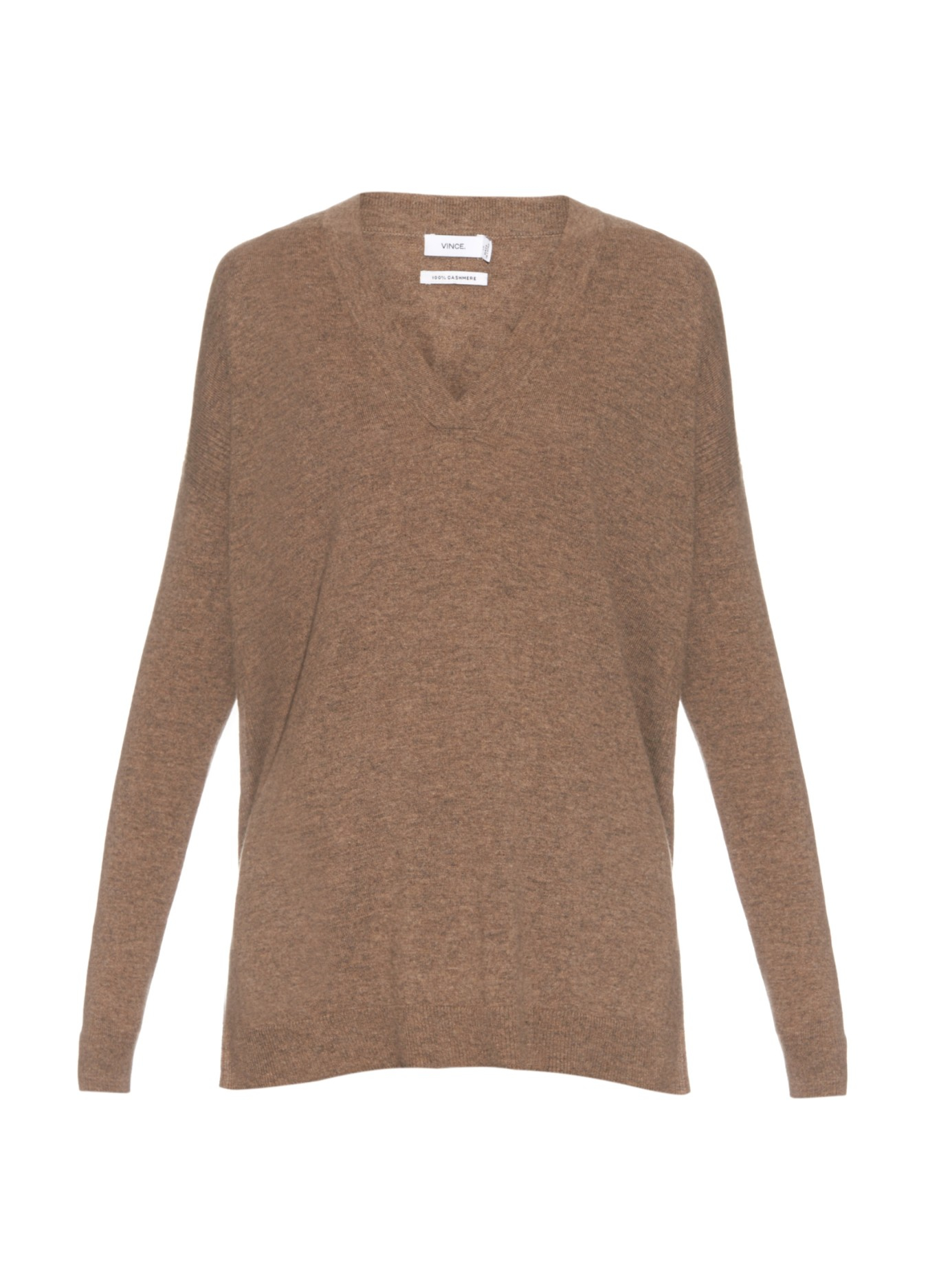 Vince V-neck Ribbed-knit Cashmere Sweater in Brown | Lyst