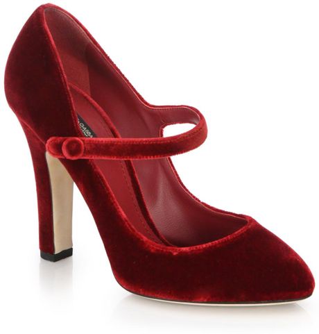 Dolce & gabbana Velvet Mary Jane Pumps in Red