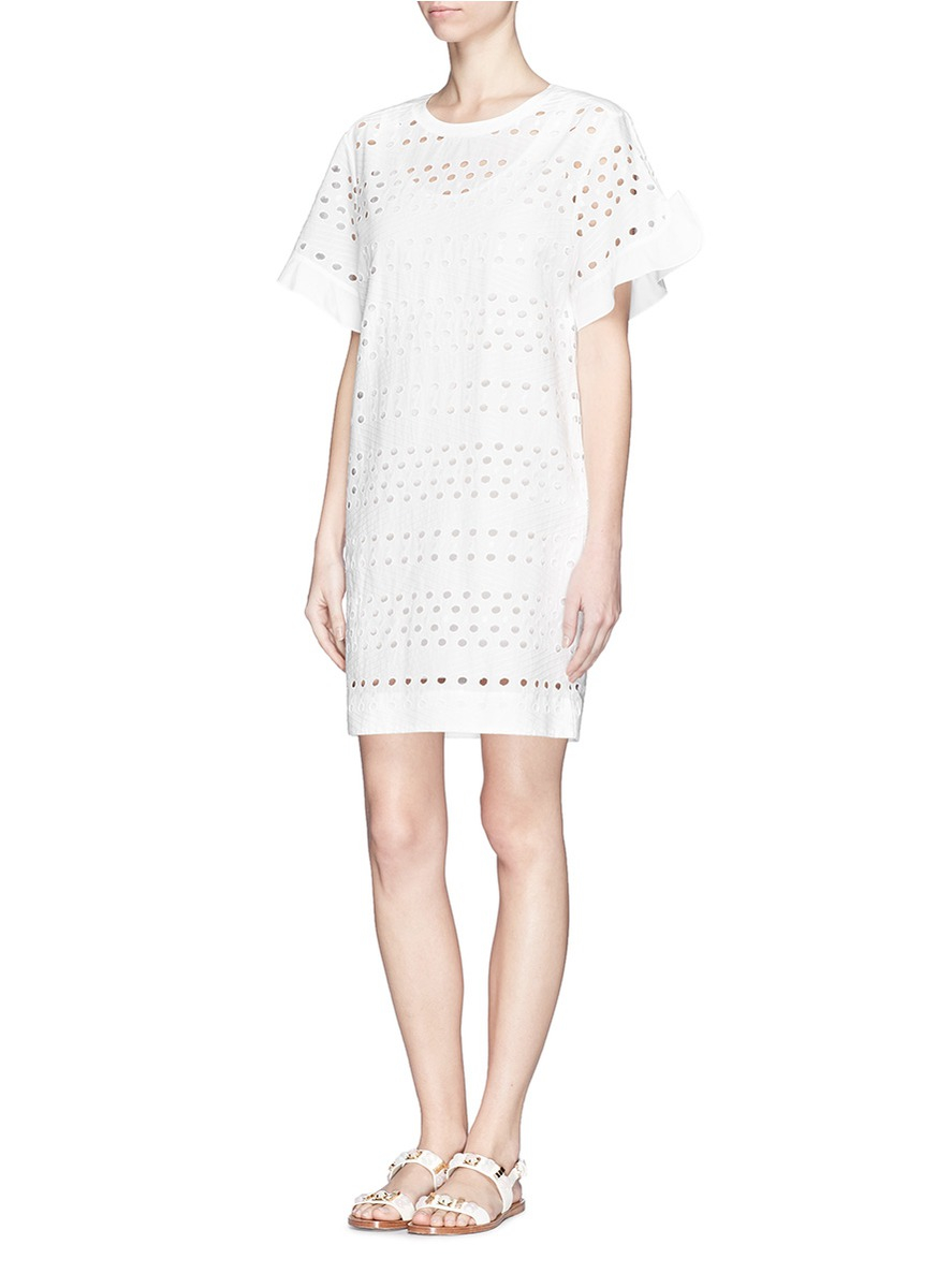 See by chloé Eyelet Cutout Cotton Poplin Dress in White | Lyst