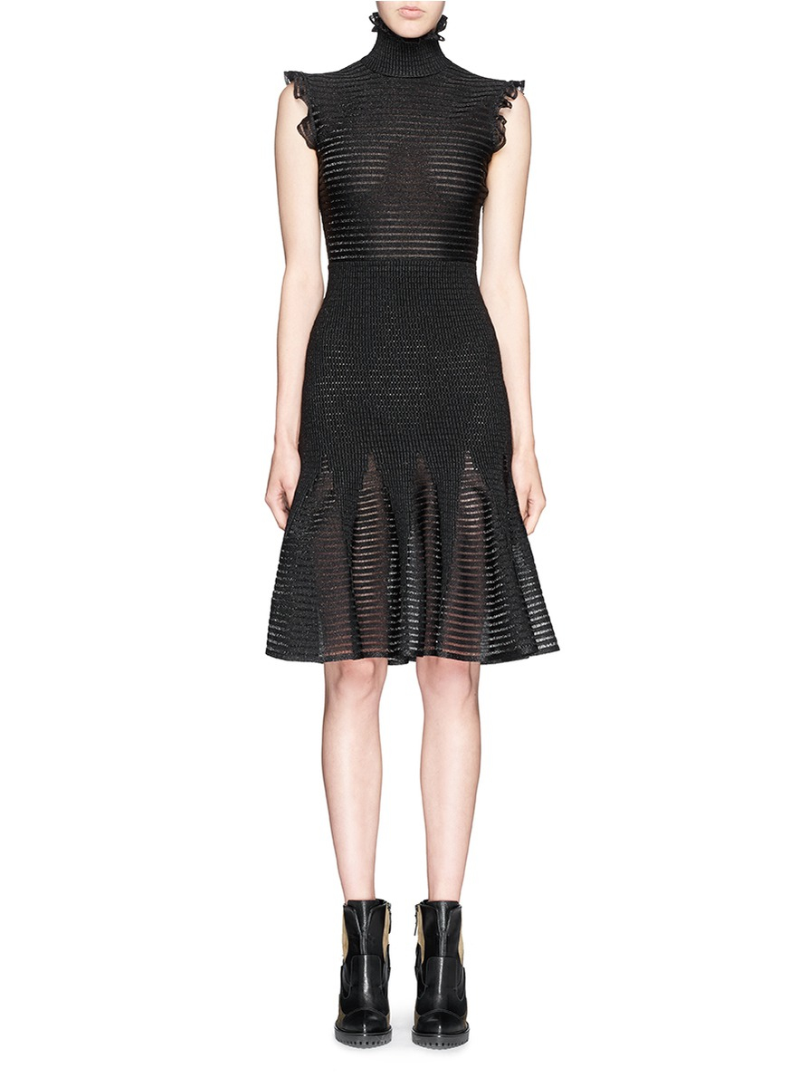 Lyst - Alexander Mcqueen Lurex Stripe Victoriana Neck Knit Dress in Black